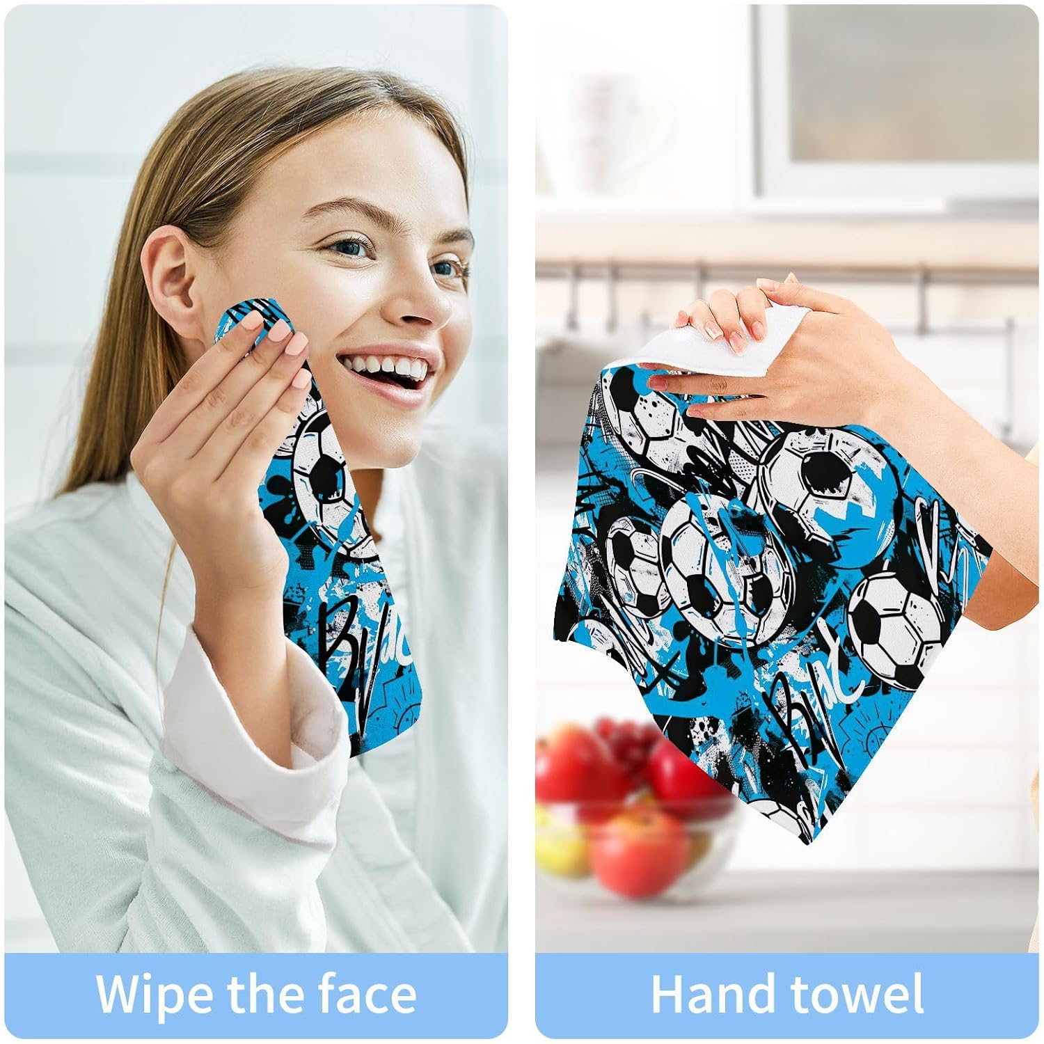 Two-Piece Football Graffiti Washcloth Soft AbsorbentReusable bath towel