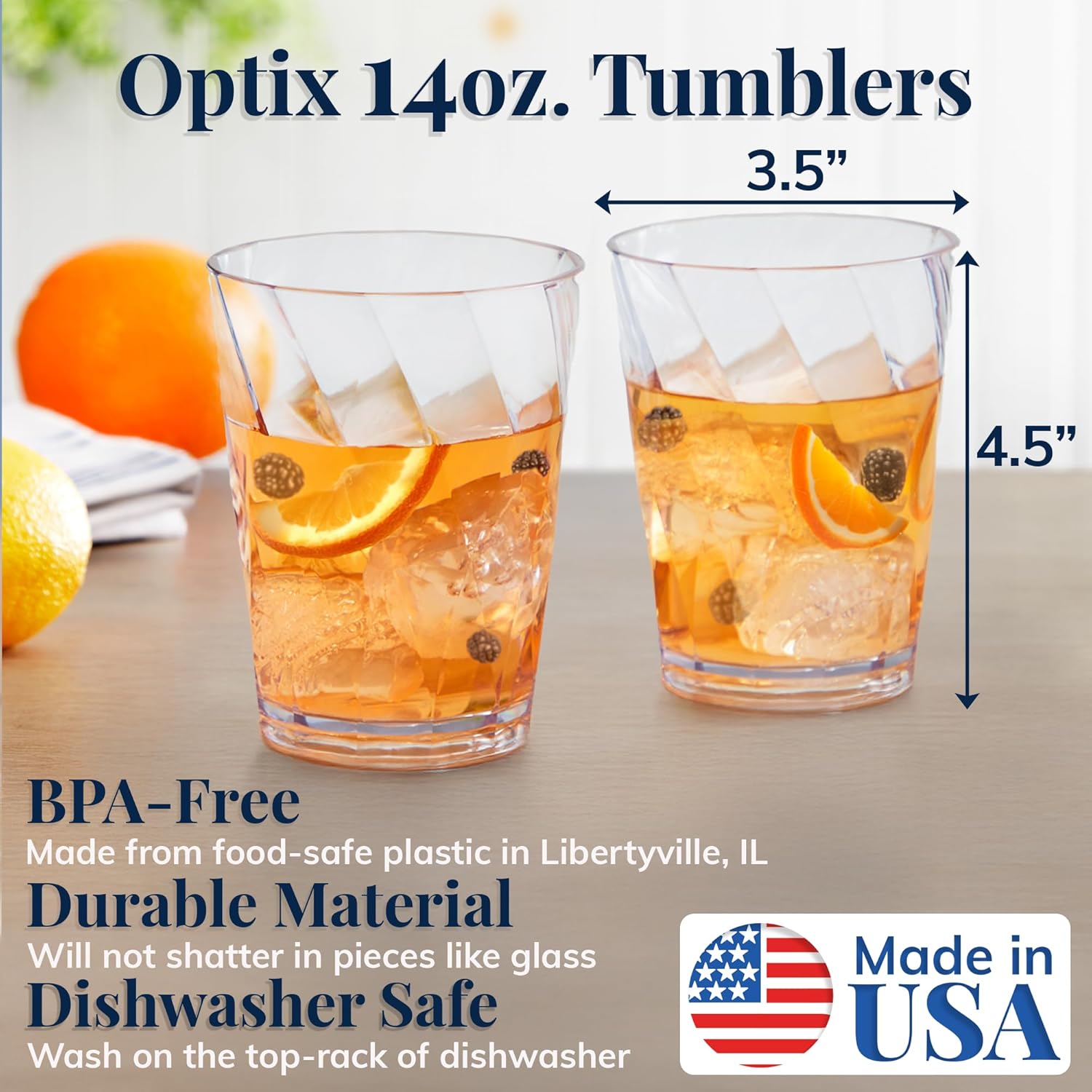 8-Piece Acrylic Optix Plastic Reusable Drinking Glasses