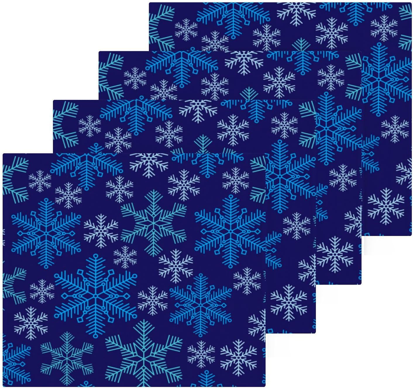 Blue Snowflake Washcloths Soft Cotton Face Towels - Reusable Washable 12x12