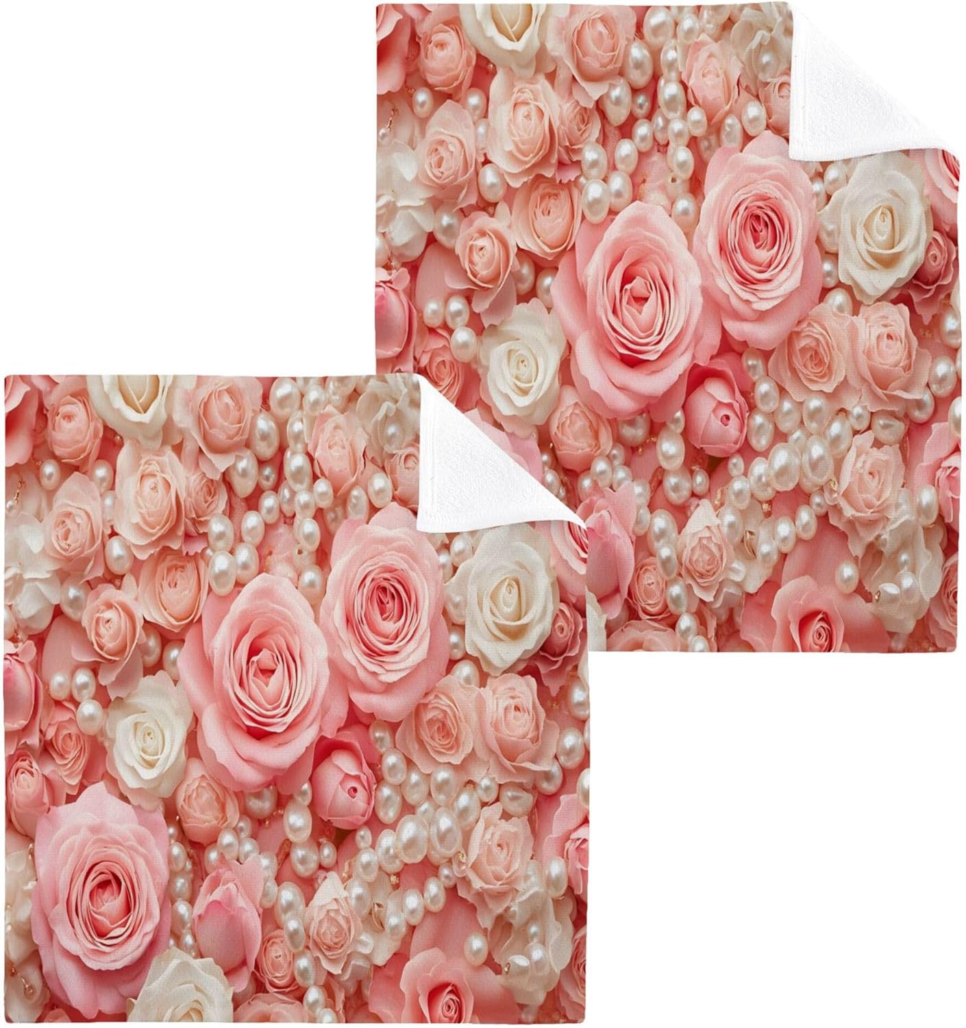 Xigua Roses and Pearls Washcloths Set of 2 1
