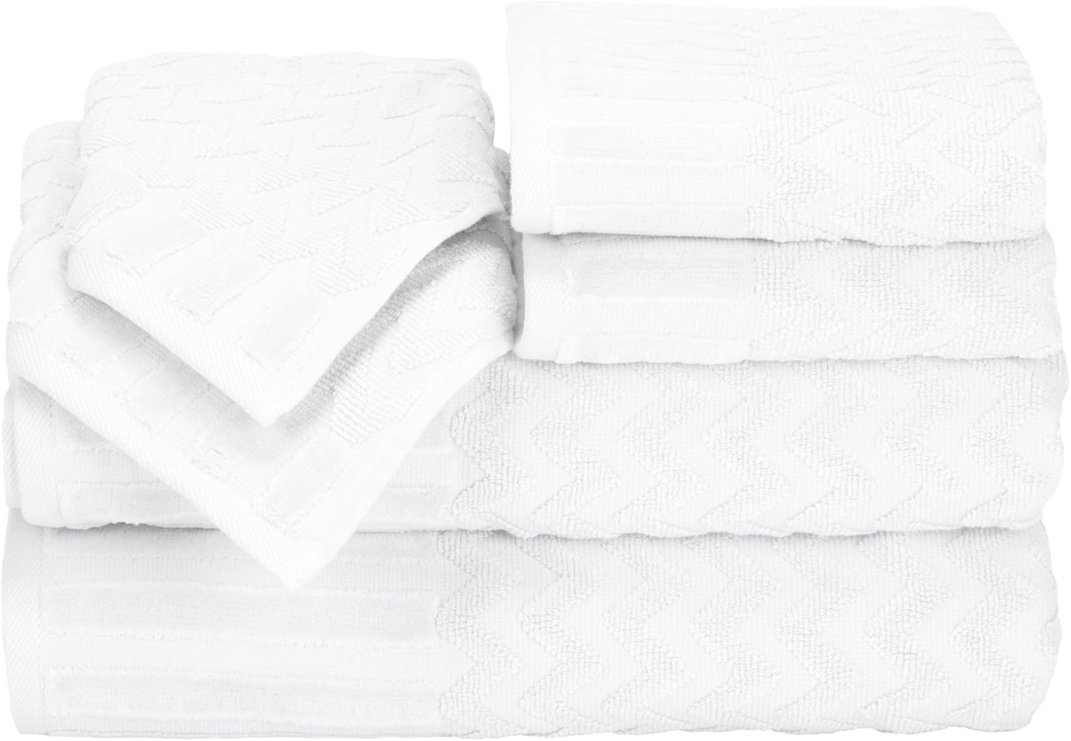 6-Piece Cotton Luxurious Chevron Bath Towels for Home and Relaxation White