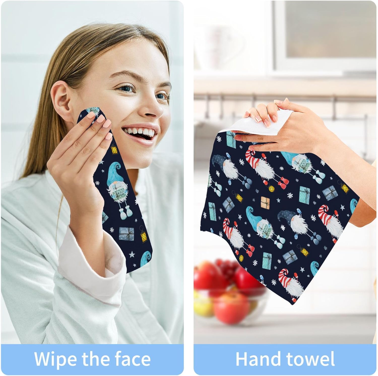 Xigua Christmas Gnome Washcloth Set - multi-purpose soft drying towels