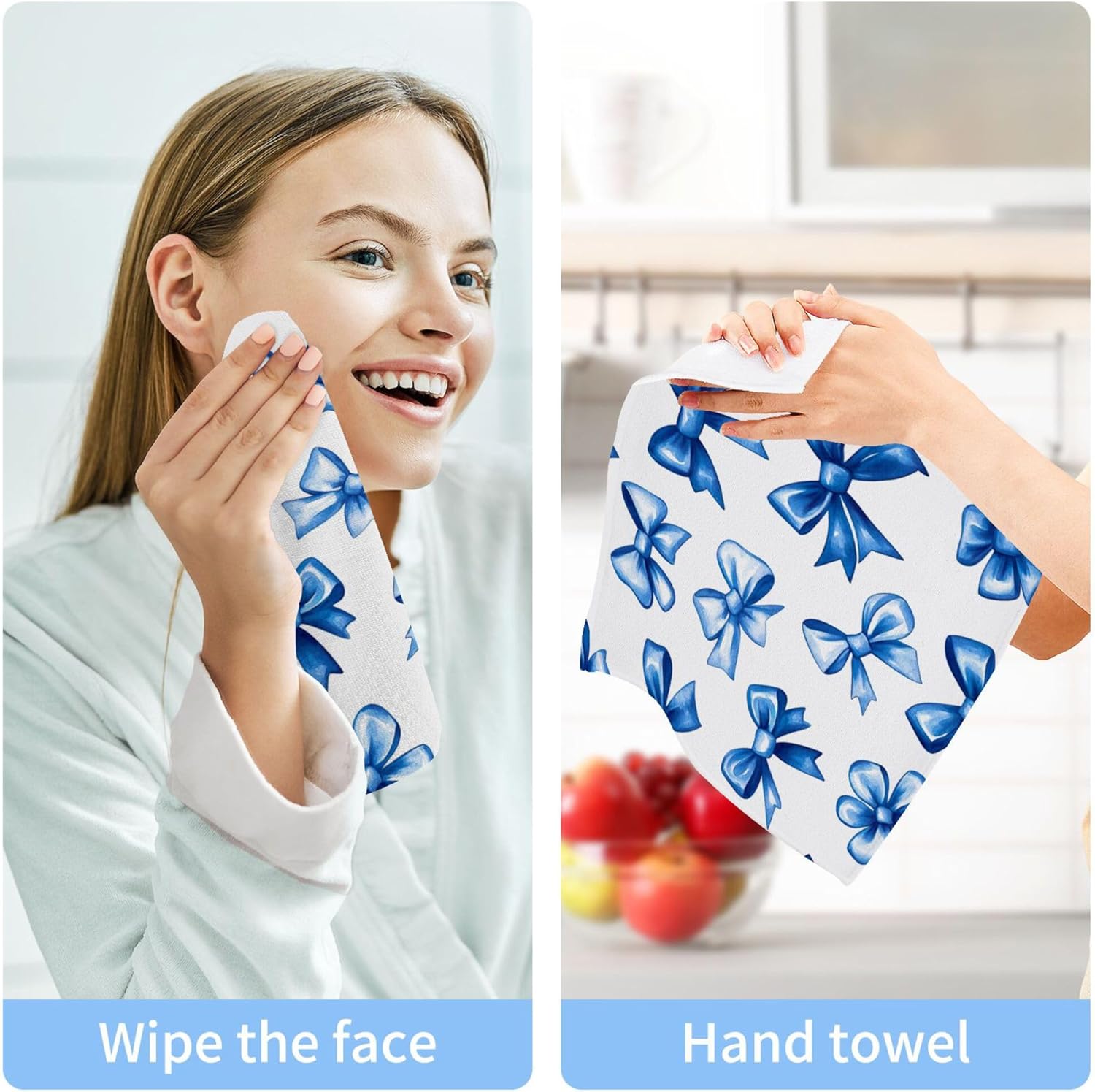 Xigua Blue Bows Washcloth Set - Fast Drying Hypoallergenic Soft Absorbent