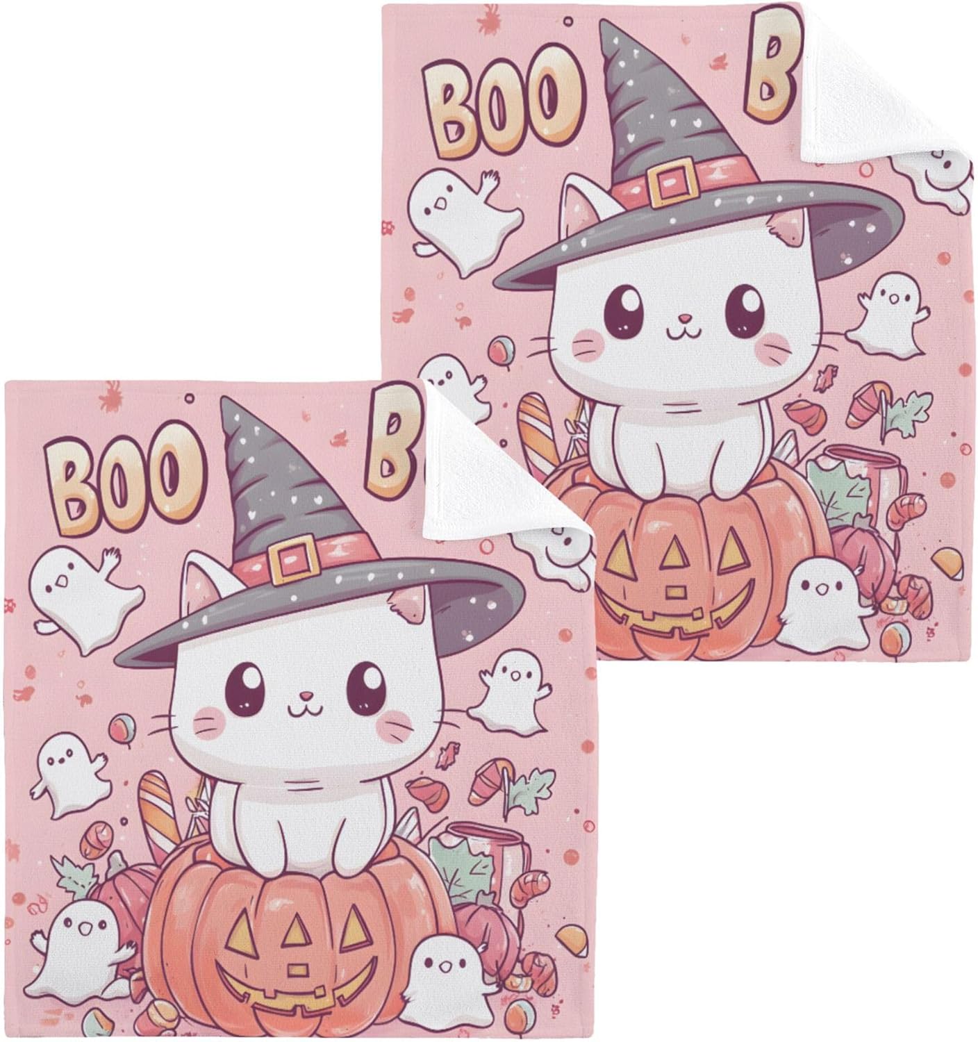 Cute Cat Witch Hat Washcloth Set