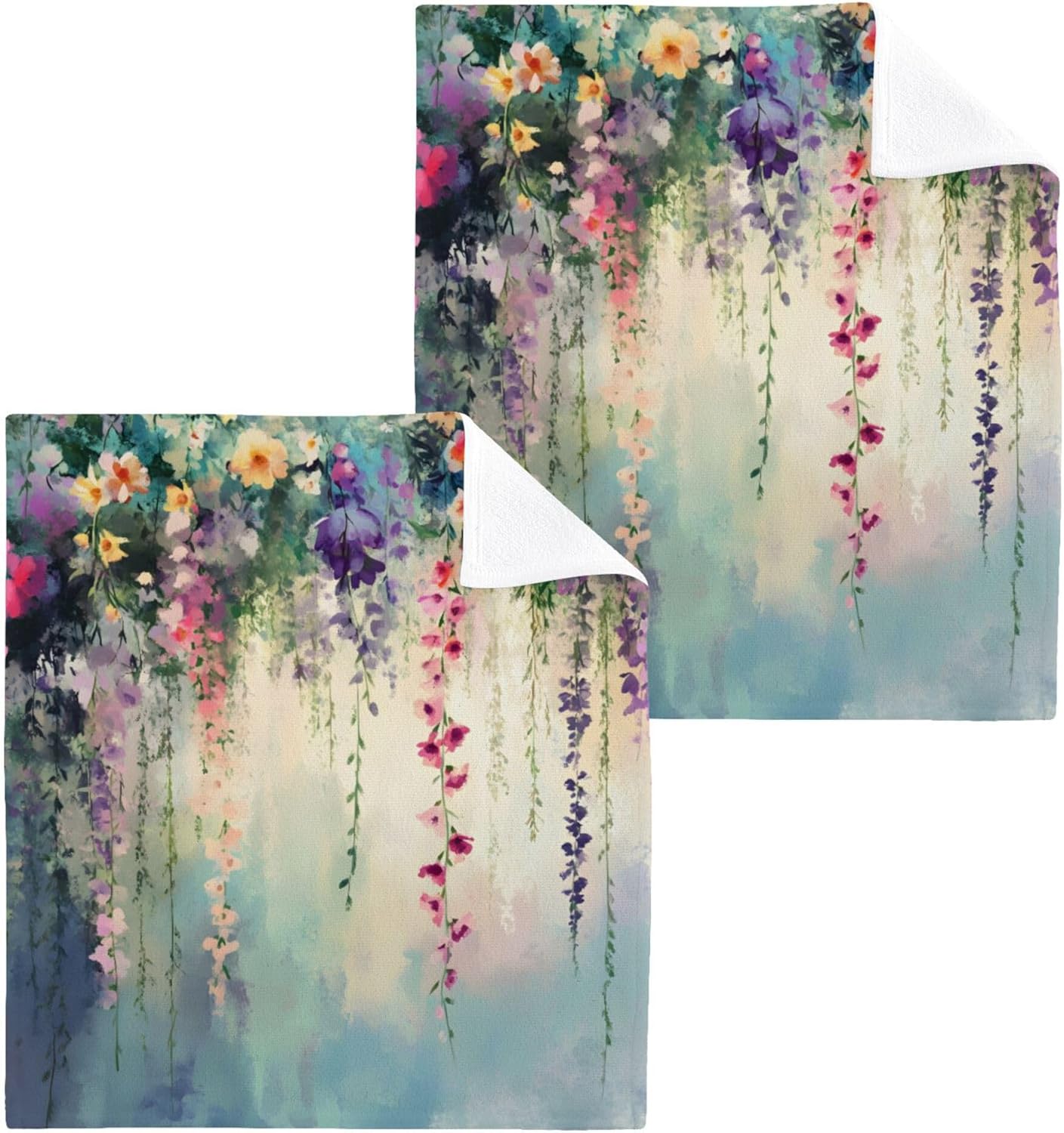 Xigua Vibrant Wildflowers Washcloths Set of 2 12x12 Inch
