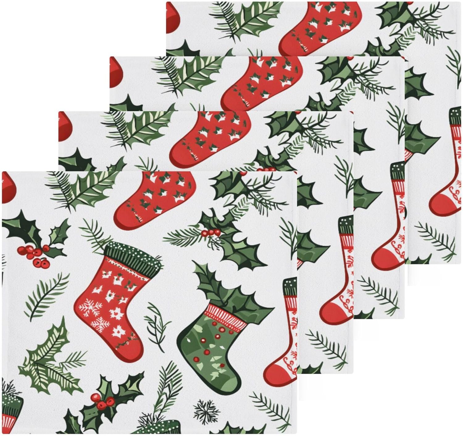 Xigua Christmas Socks Washcloths Set of 2 - 12x12 Inch