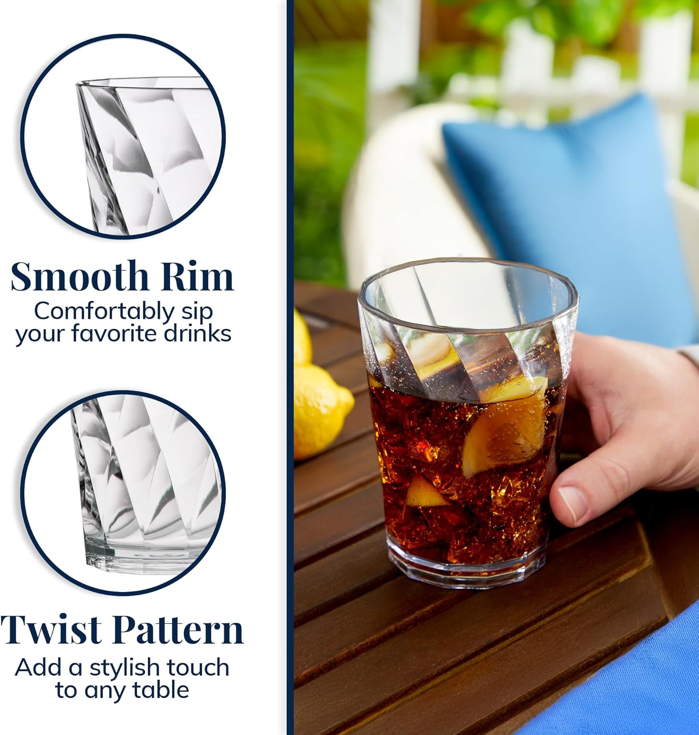 8-Piece Acrylic Optix Plastic Reusable Drinking Glasses