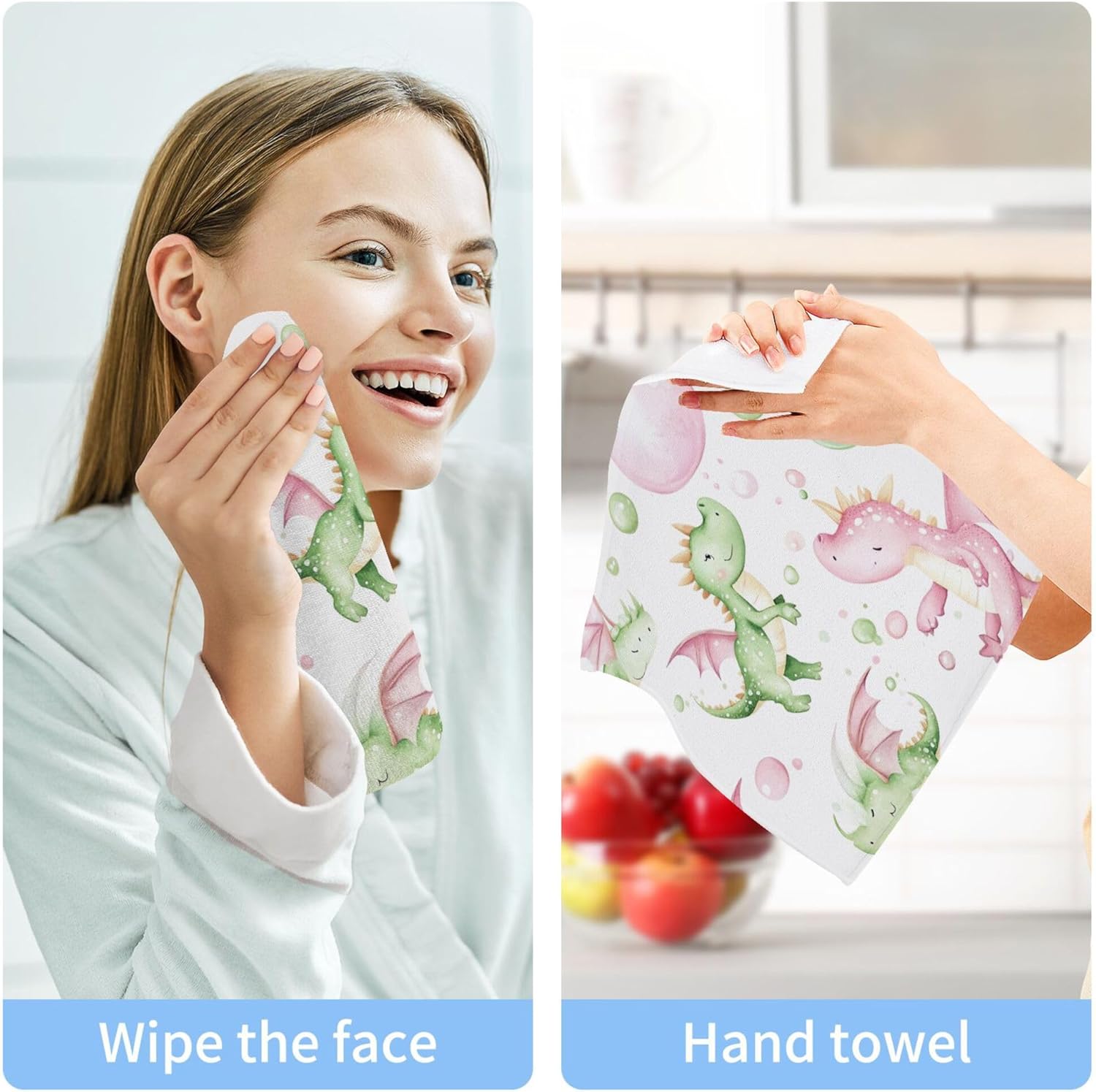 Xigua Bubbles and Dragons Washcloth Set for Travel or Home