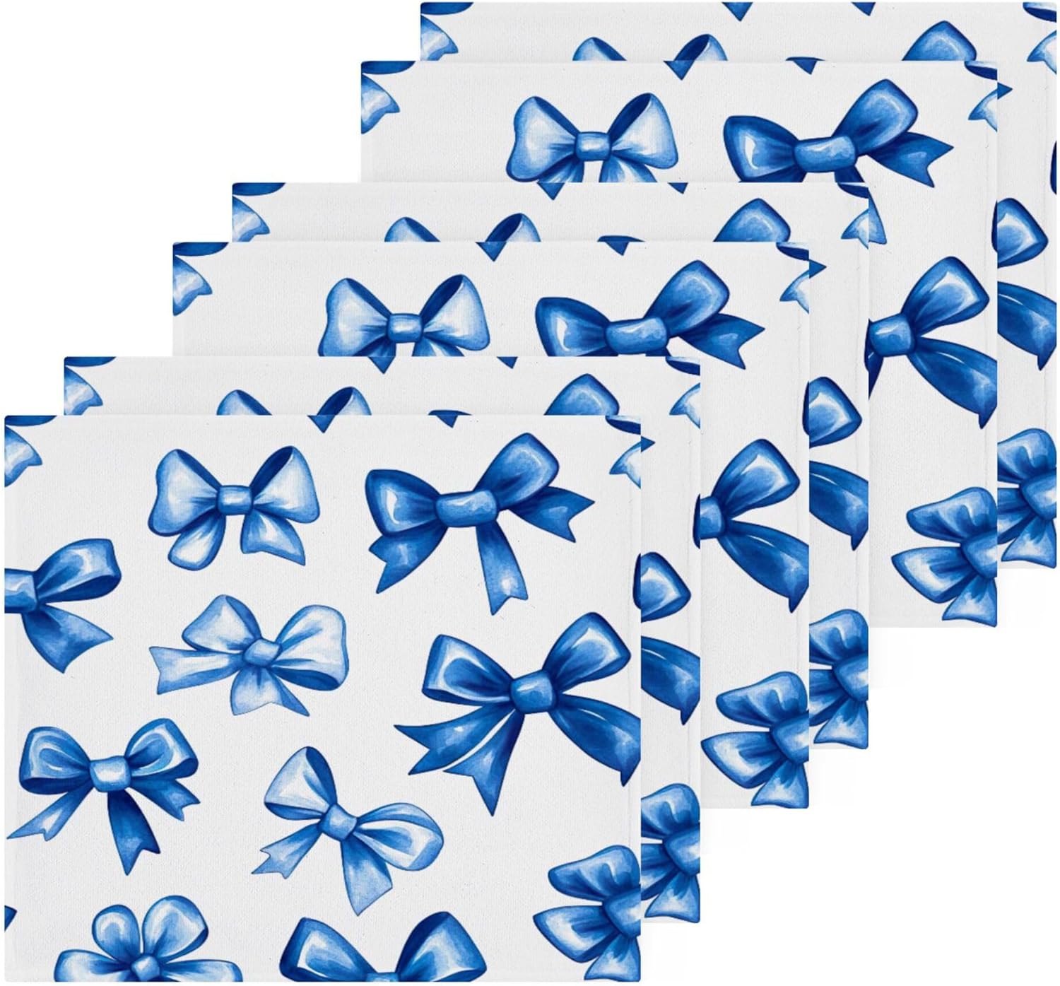 Xigua Blue Bows Washcloth Set - Fast Drying Hypoallergenic Soft Absorbent