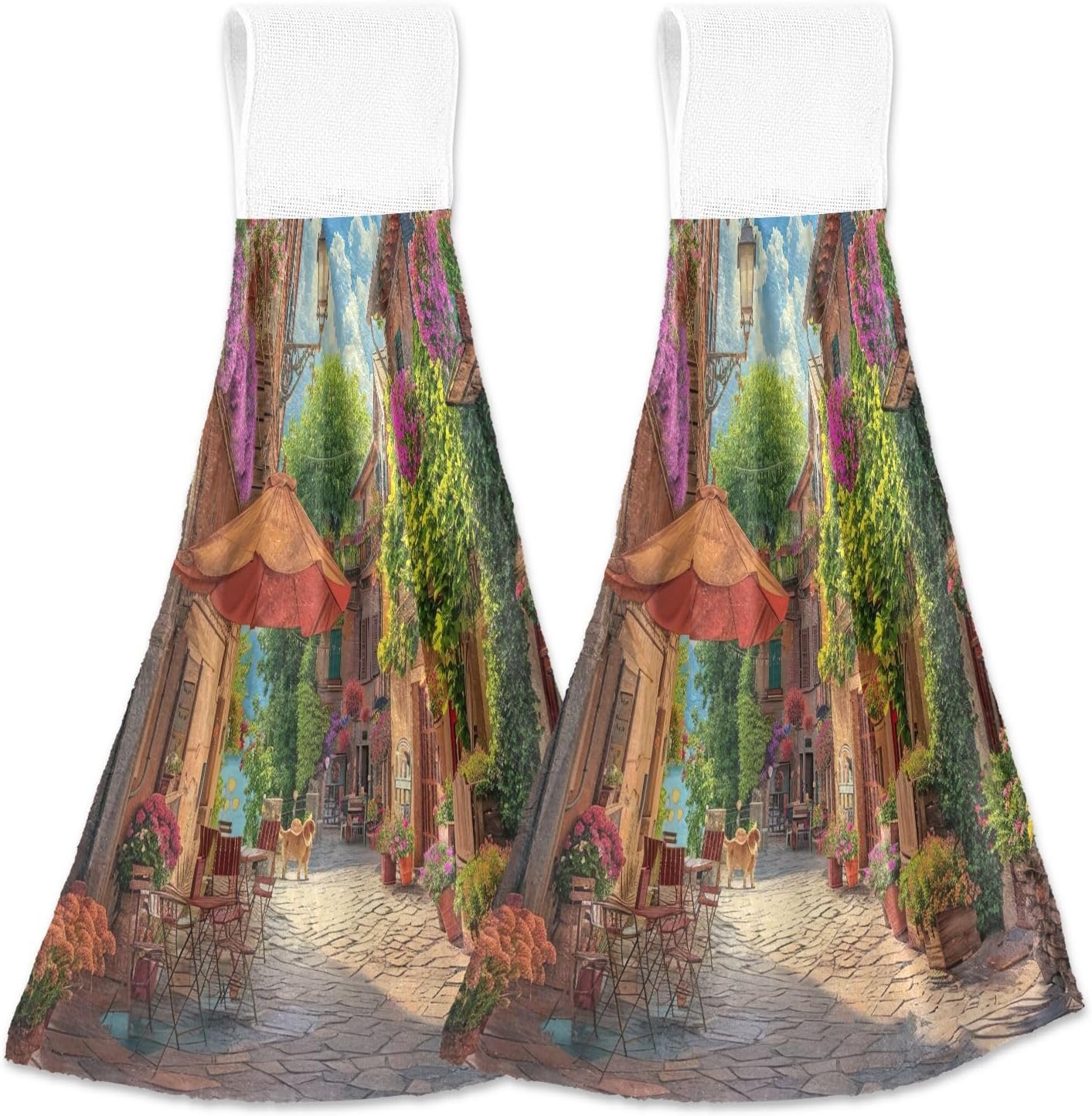 Perfect Quick Dry Kitchen Towels with LoopItalian Street Scene