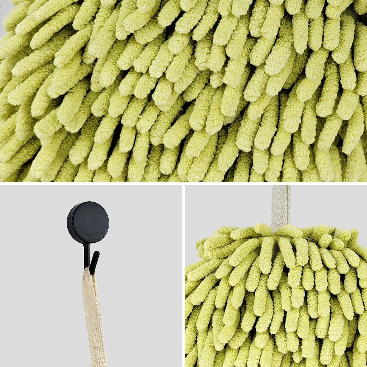 Fuzzy Ball Hand Towel 2-Pack Chenille Towels for Bathroom and Kitchen