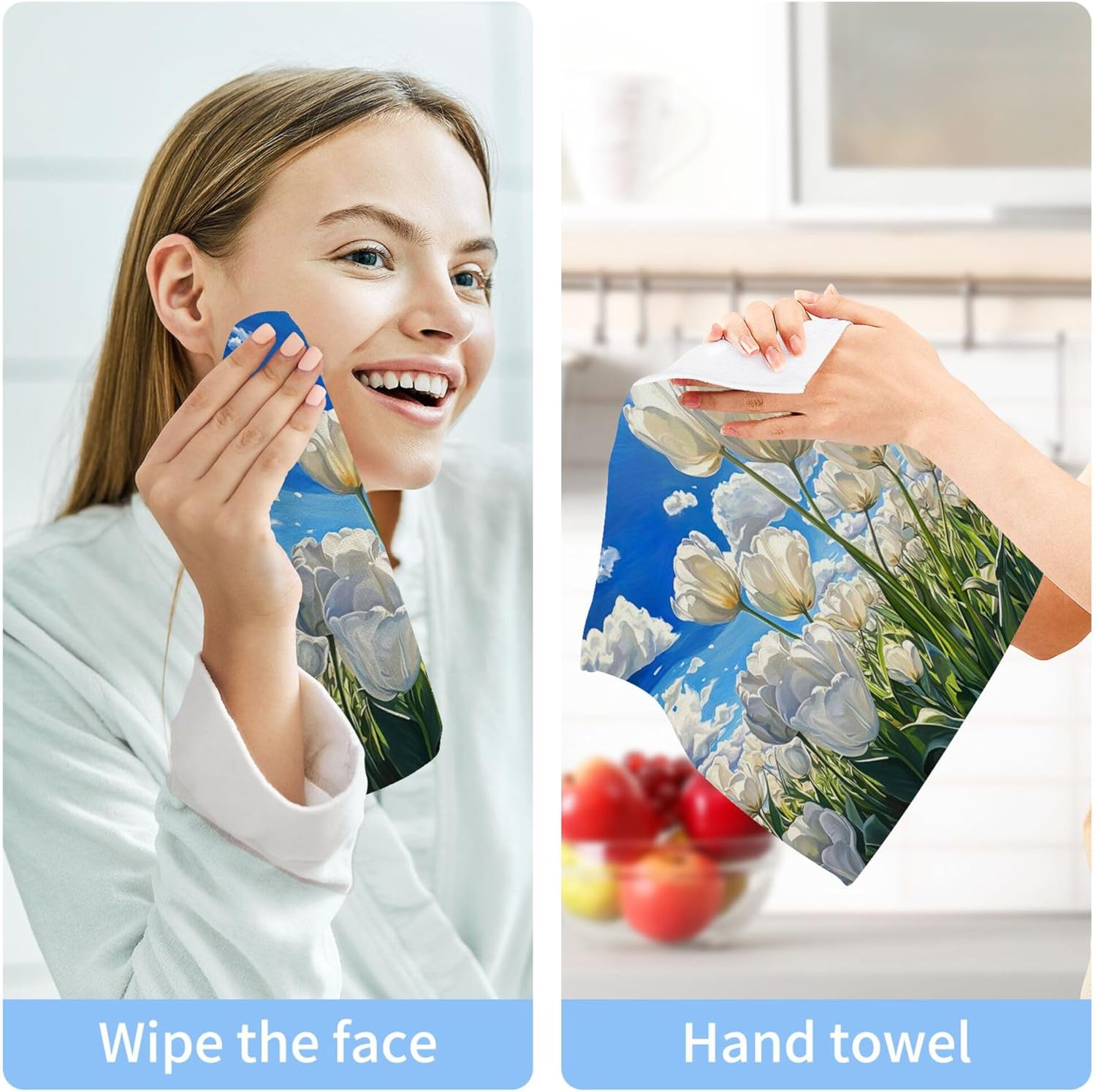 White Tulips Washcloth Set Perfect for Hands Face and Body