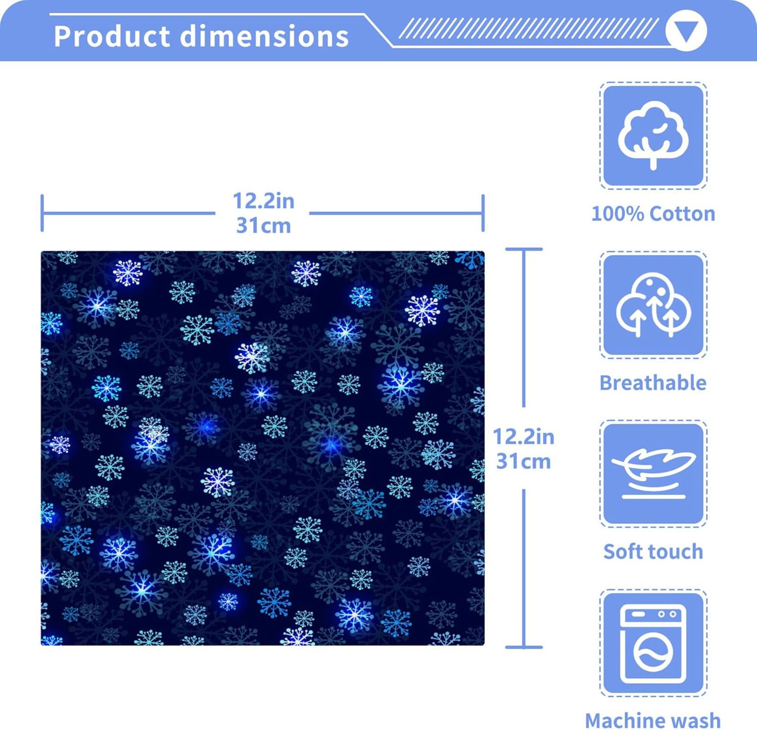 Xigua Christmas Snowflake Washcloths Set of 2 12x12 Inch
