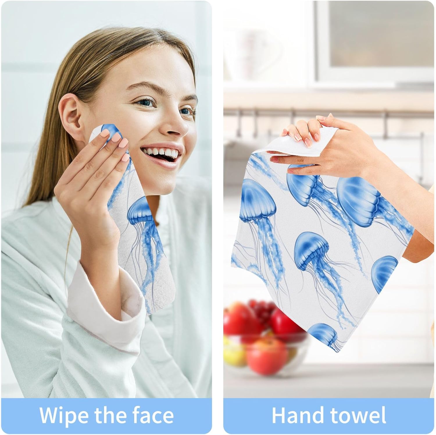 Xigua Watercolor Blue Jellyfish Washcloth Set