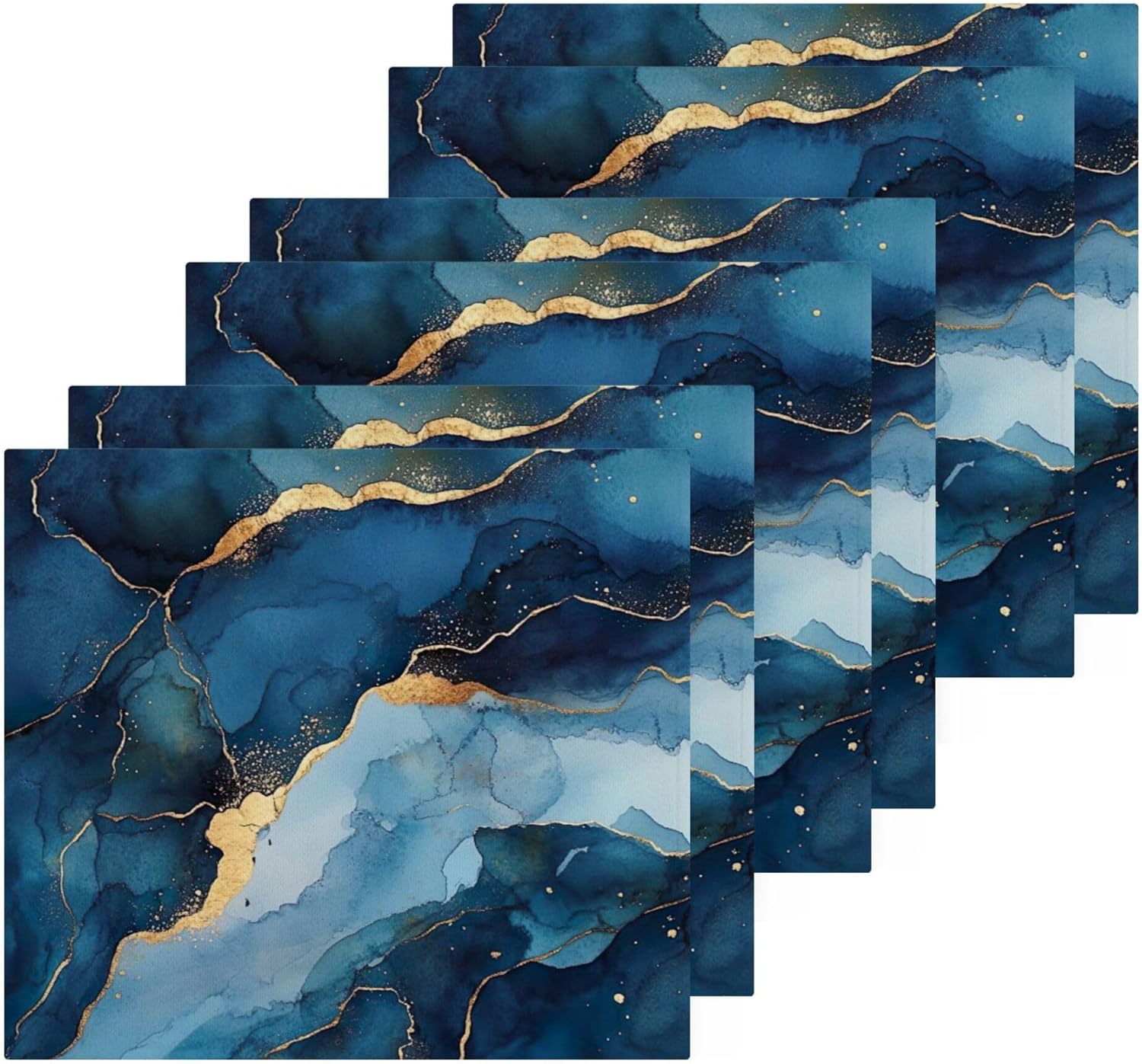 Xigua Blue and Gold Marble Washcloths Set of 2