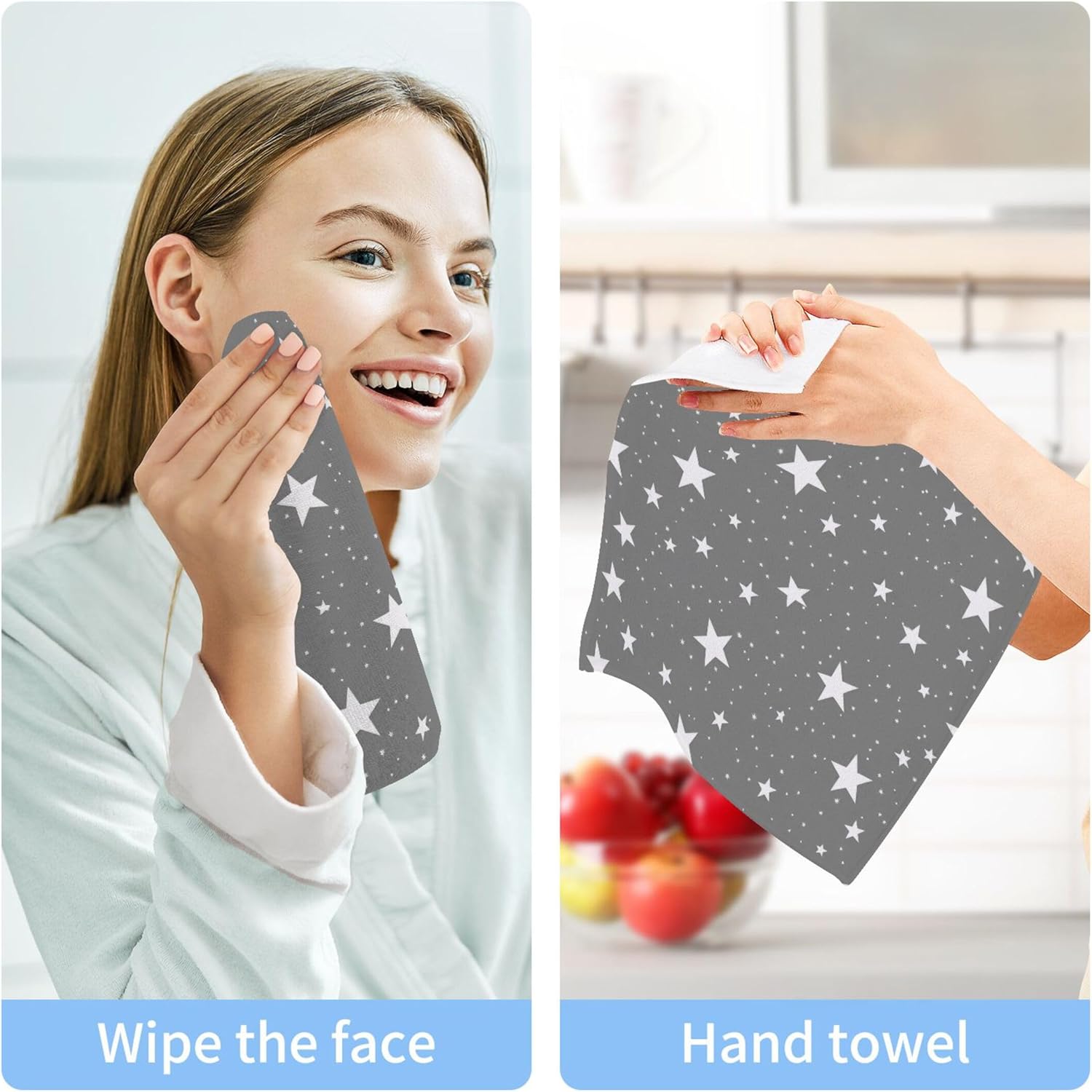 Kigai Stars in Grey 6 Pack Washcloths