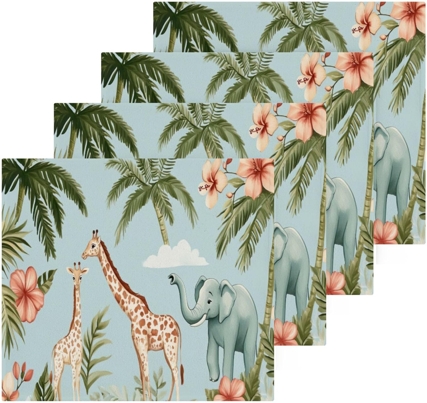 Xigua Giraffes and Elephants Washcloth Set