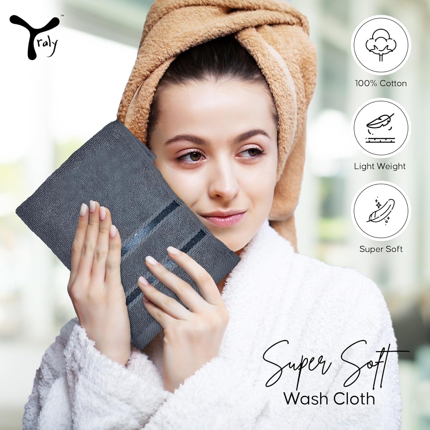 Yraly Luxury Wash Cloths 12 Pack 13x13 Inch