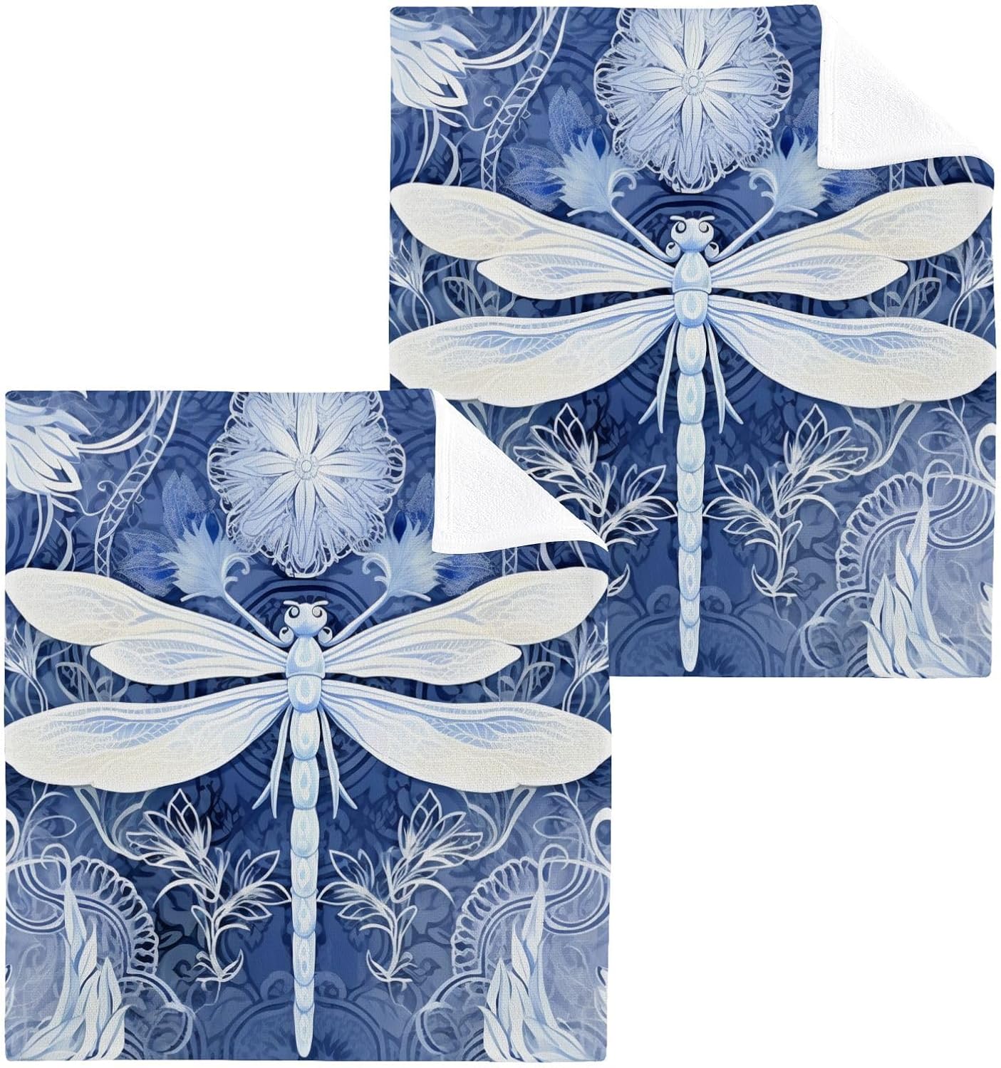 Perfect Usability Dragonfly Washcloths 2Pack Soft Absorbent Cotton Washable Reusable Face Towels