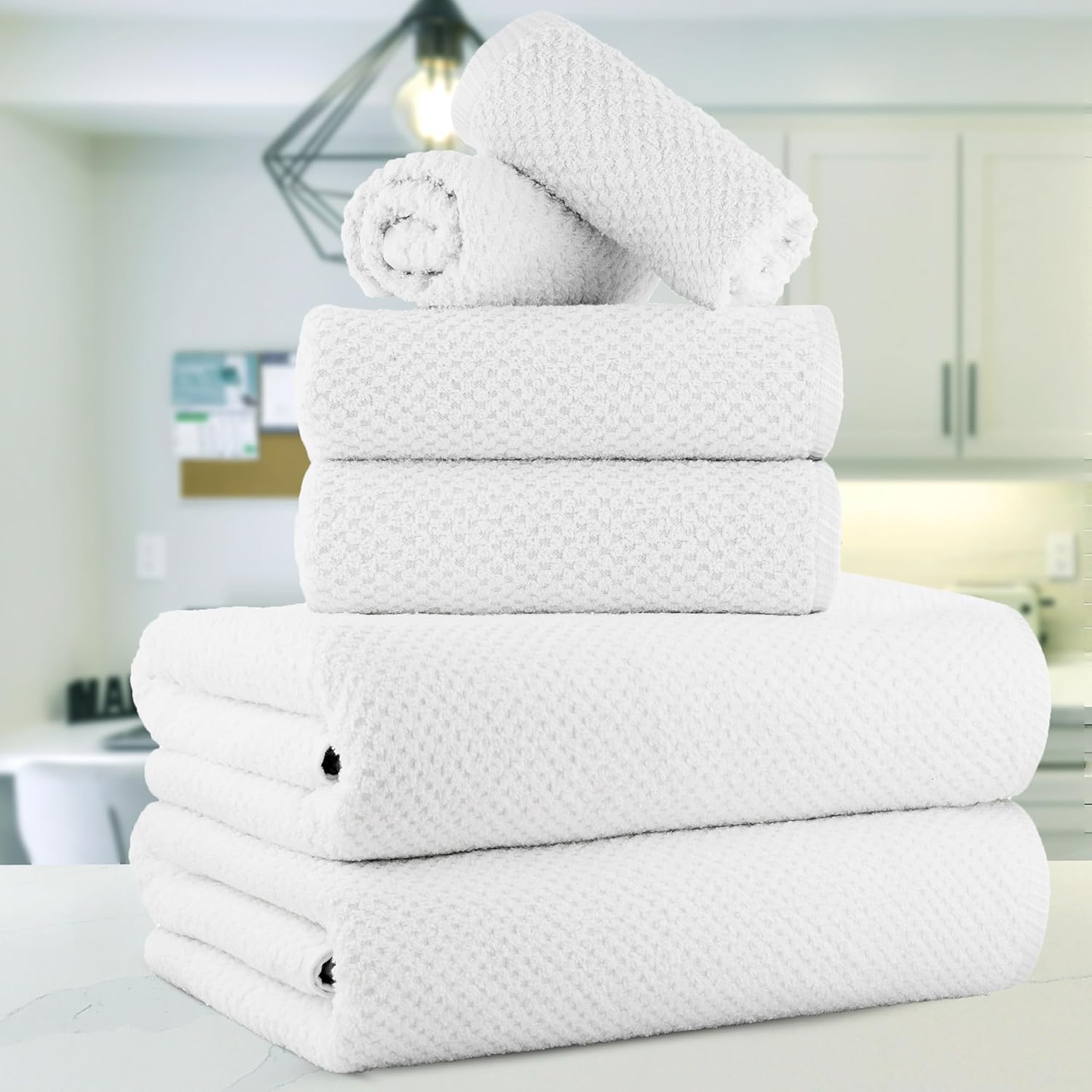 CASA COPENHAGEN Popcorn Towel Set 6 Pieces White 1