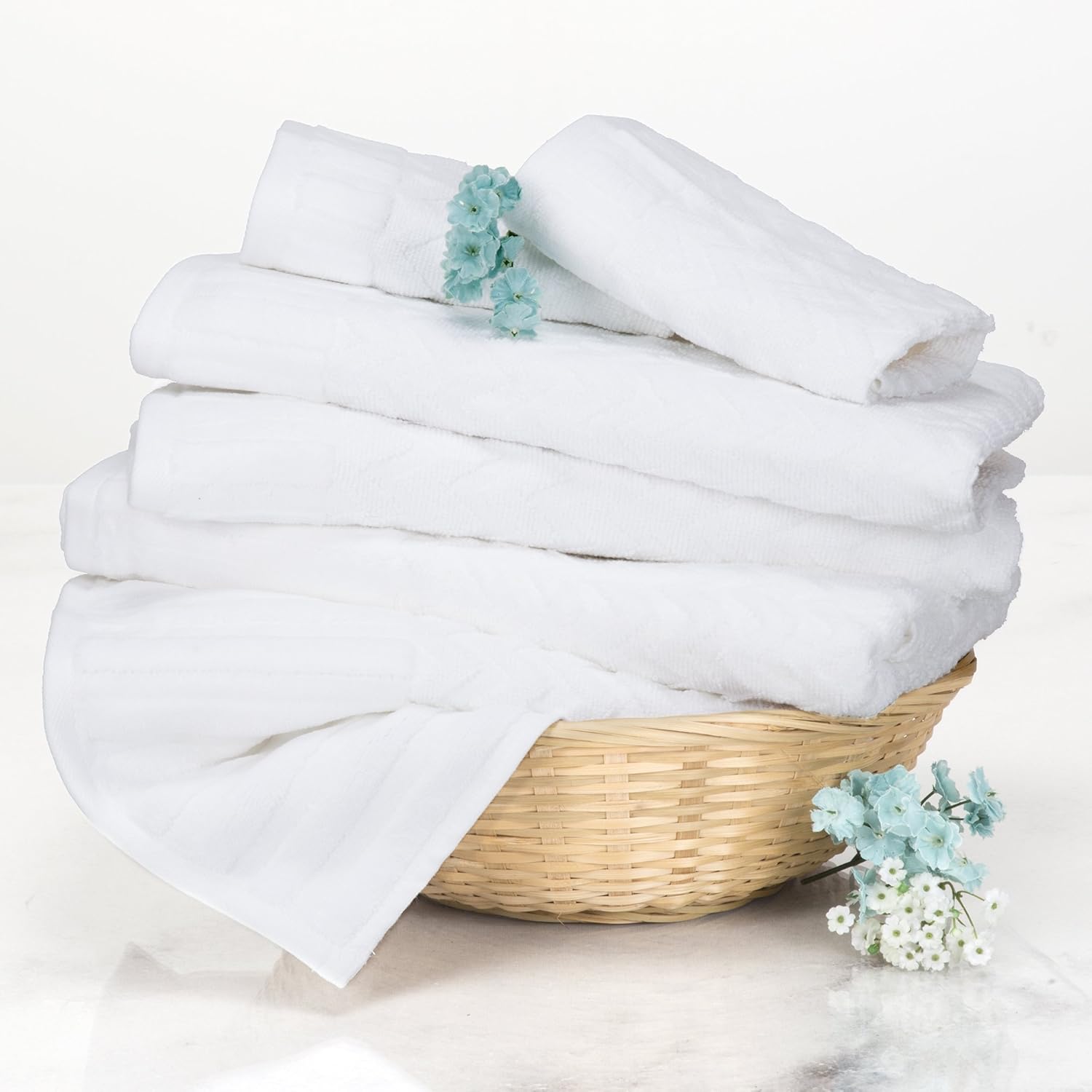 6-Piece Cotton Luxurious Chevron Bath Towels for Home and Relaxation White