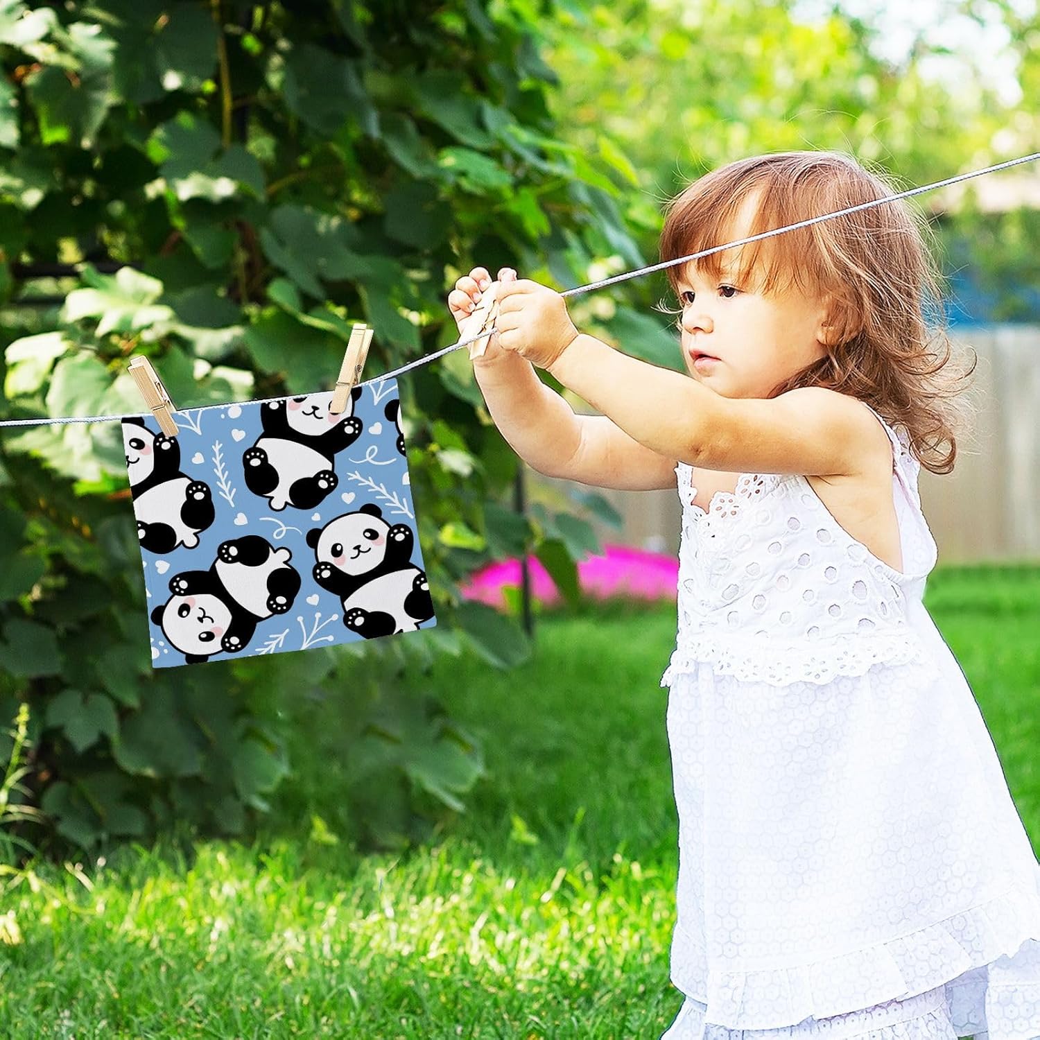 YETTASBIN Cute Panda Washcloth 2 Pack - Soft Reusable 12x12 inch