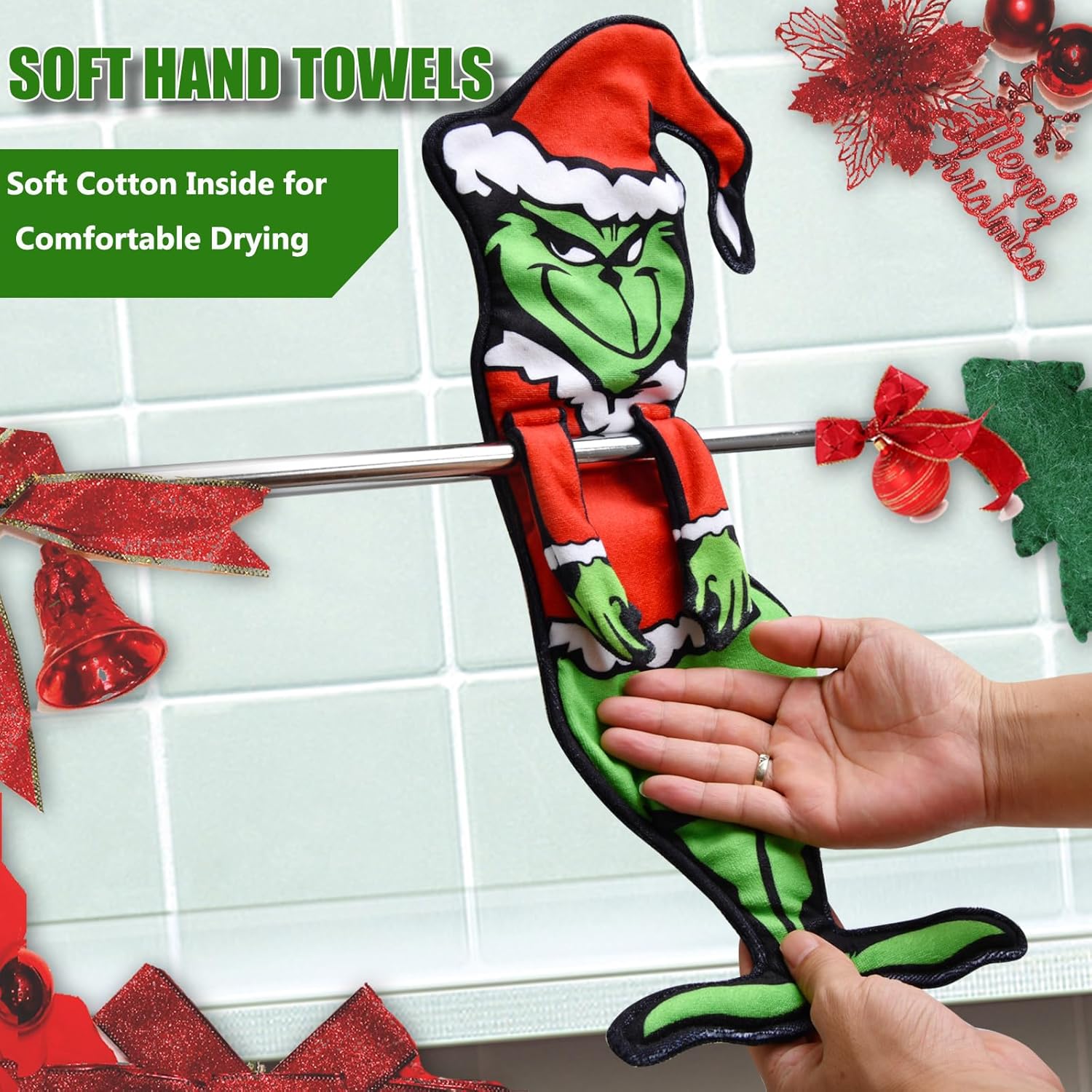 Fun Grinchy-Shaped Christmas Hand Towels