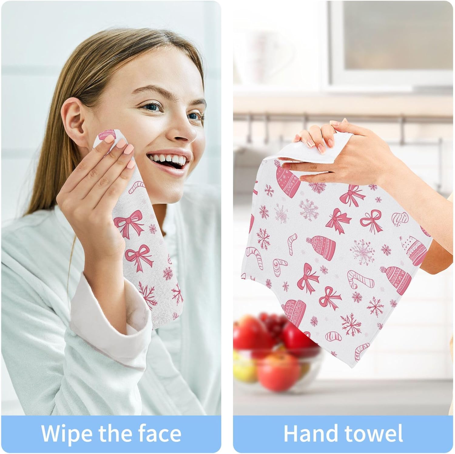 Xigua Christmas Bows Washcloths 12x12 Inch Set of 2