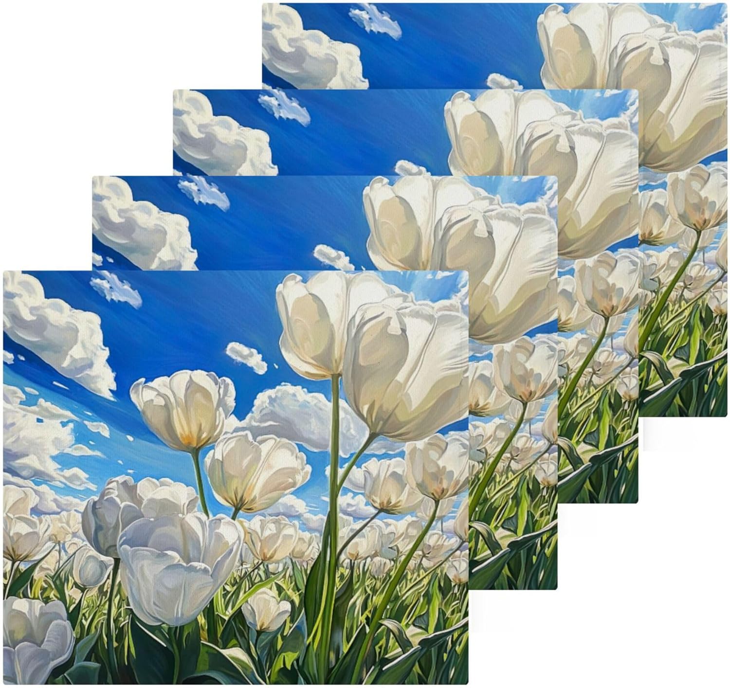White Tulips Washcloth Set Perfect for Hands Face and Body