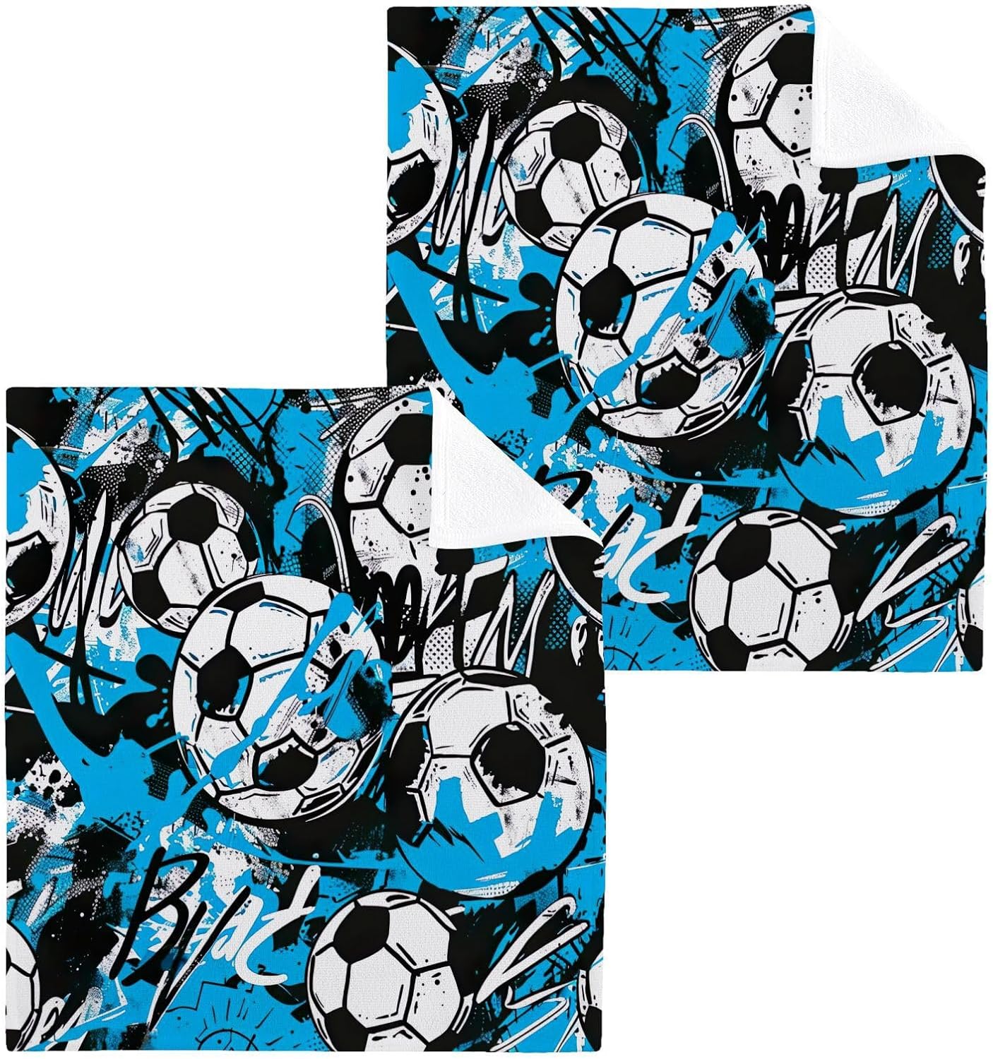 Two-Piece Football Graffiti Washcloth Soft AbsorbentReusable bath towel