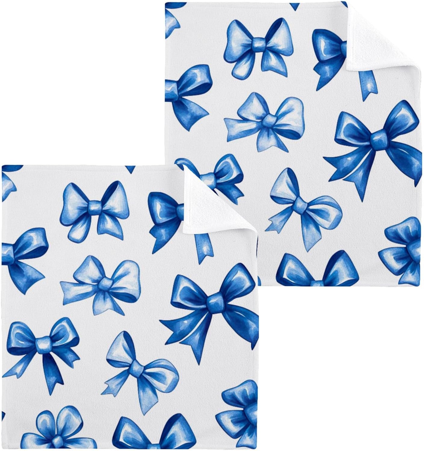 Xigua Blue Bows Washcloth Set - Fast Drying Hypoallergenic Soft Absorbent