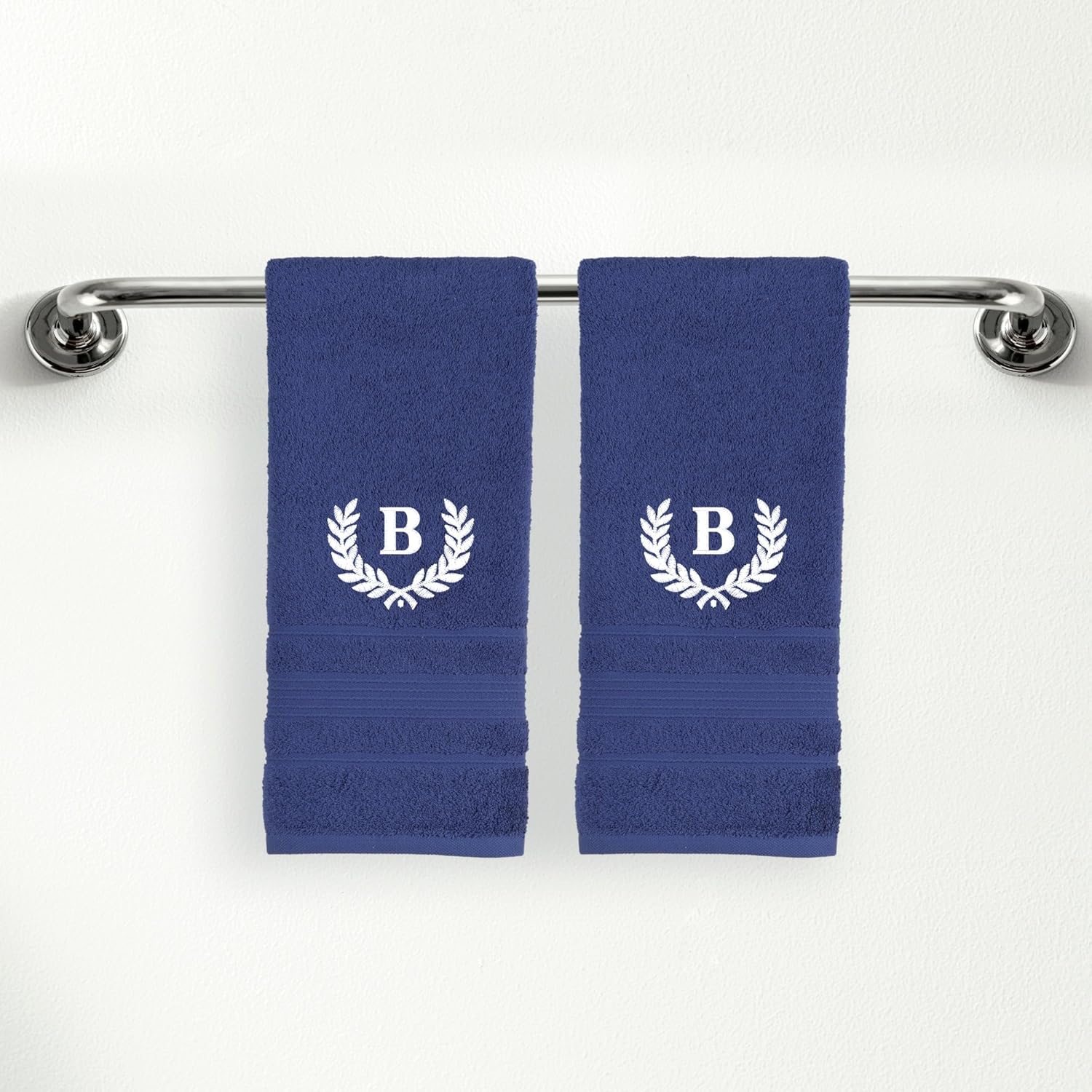 Personalized Navy Blue Monogram Hand Towels Set 2 Piece