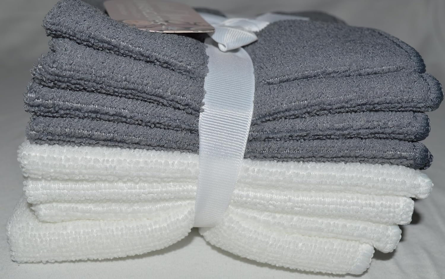 8Pack Microfiber Washcloths Gray White Hotel Washcloths Soft Effective Durable Lint-Free