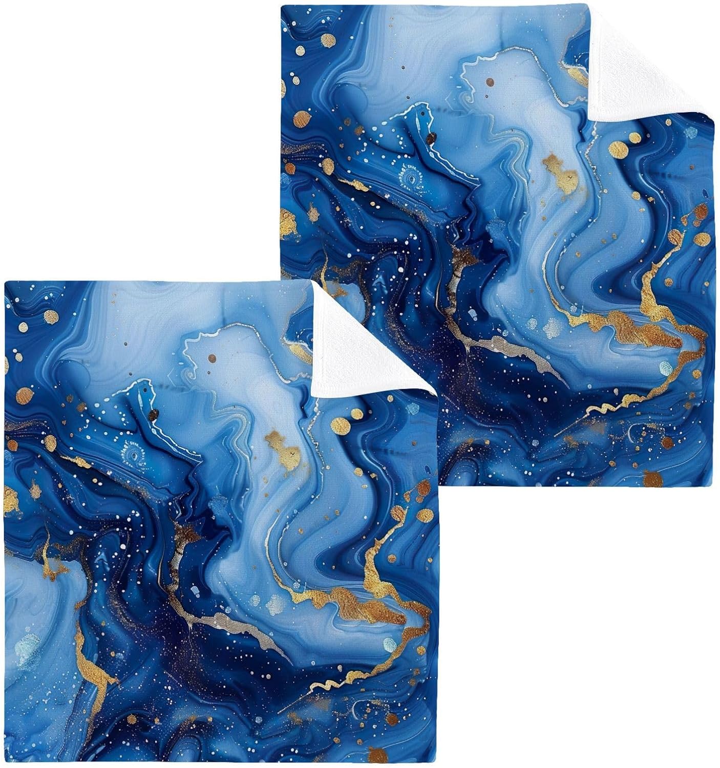 Blue Gold Marble Washcloths 2 Pack