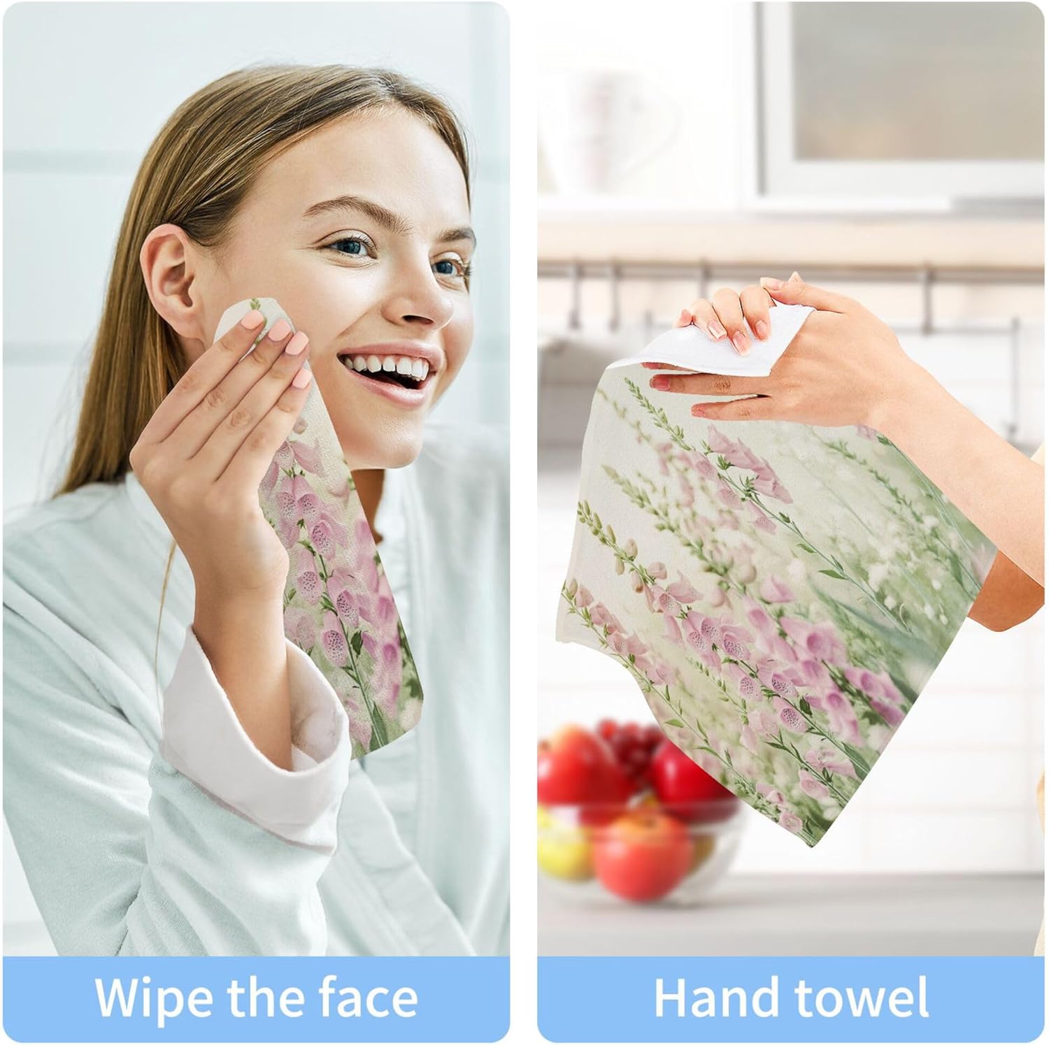 Xigua Wildflowers Washcloth Set - Fast Drying Cotton Towels for All Uses