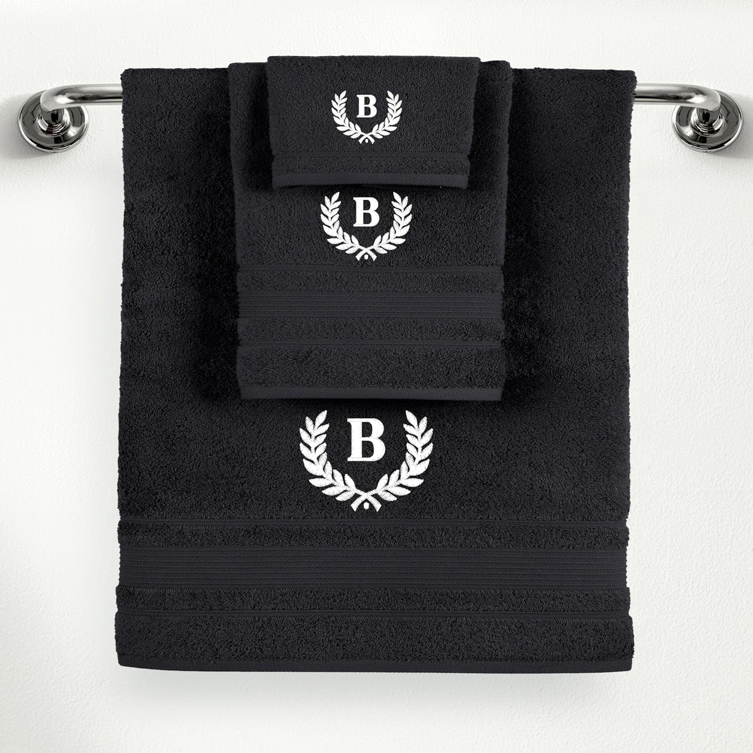 Premium Personalized Monogrammed Black Towel Set - 3 Piece
