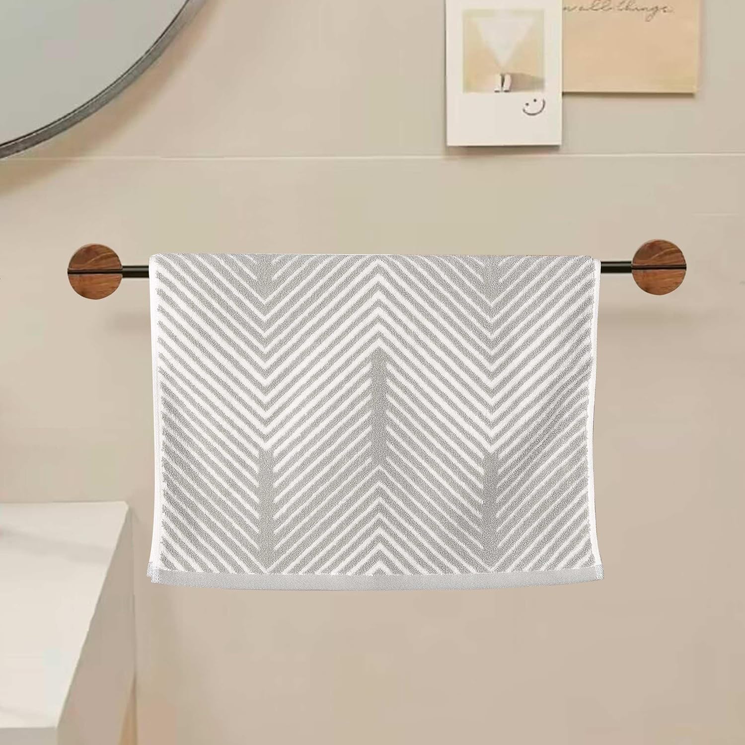 Violet Linen Silver Chevron Pattern Hand Towel Set of Two