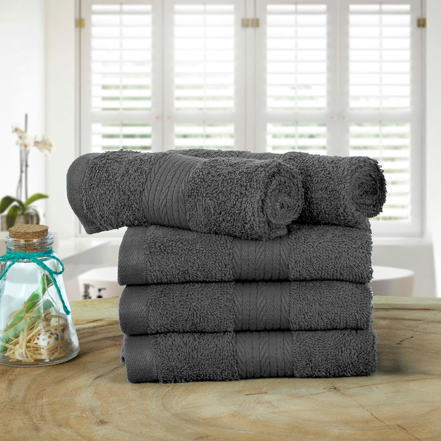 Ample Decor 12x12 Inch Washcloths Pack of 5 - Grey