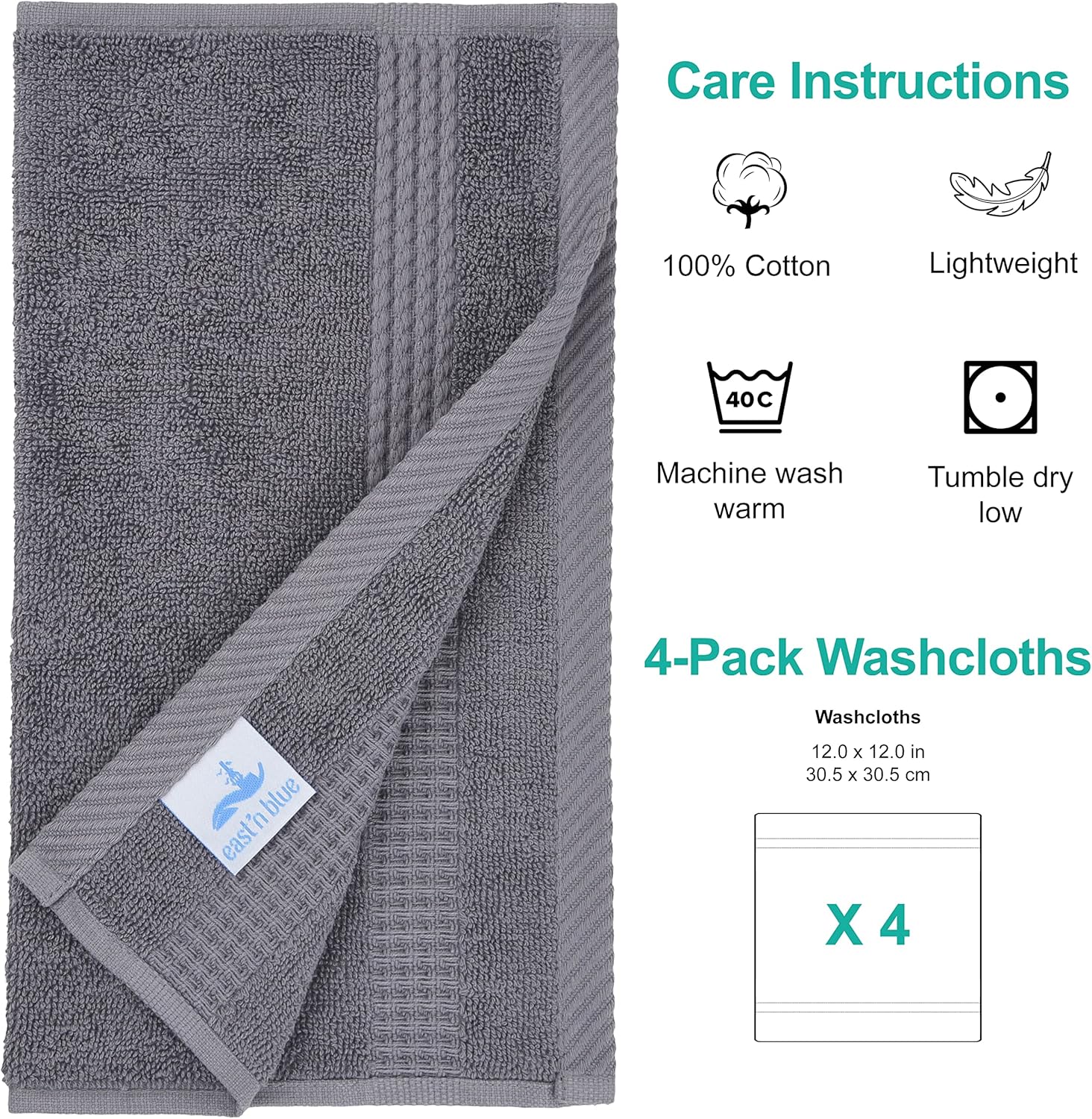 EastNBlue Lara 100 Turkish Cotton Washcloths
