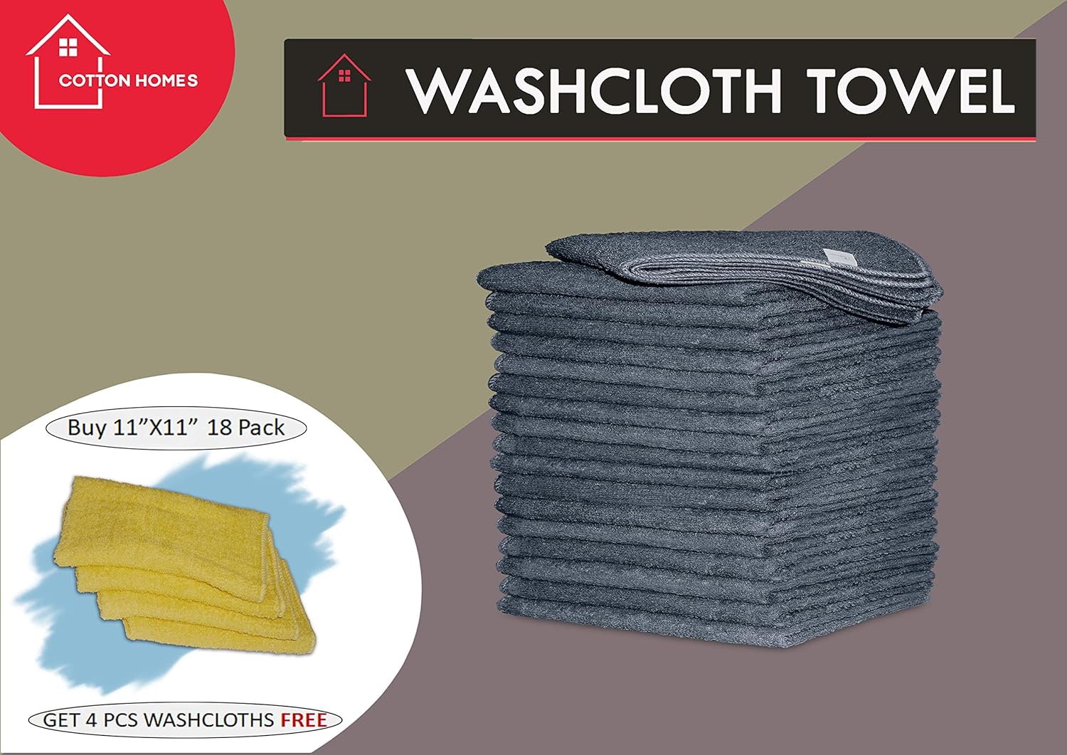 COTTON HOMES Soft Cotton Washcloth 11x11 18 Pack 4 Free