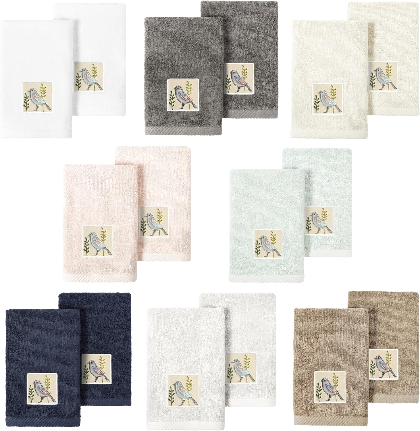 KESSLER-Turkish Cotton 2-Piece Fingertip Towel Set with Bird Motif