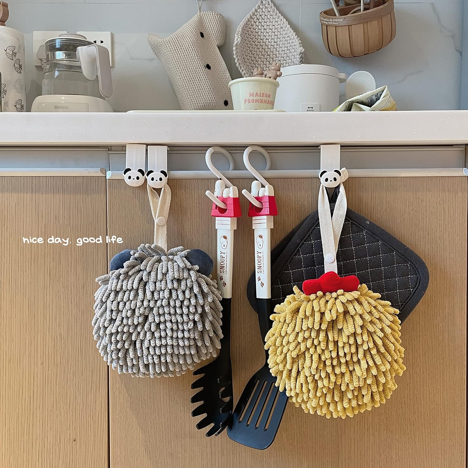 Cute Fuzzy Chenille Hand Towels with Hanging Loops Perfect for Kitchen Bathroom