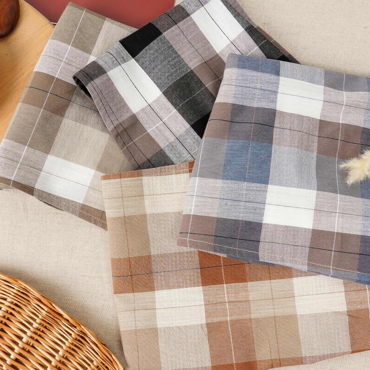 Adjustable String Design Hanging Hand Towels Set of 2 Apricot Plaid
