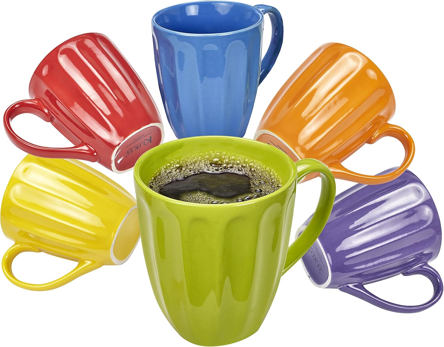 Klikel Coffee Mugs Set of 6 - Fluted Ceramic Mugs for Daily Use