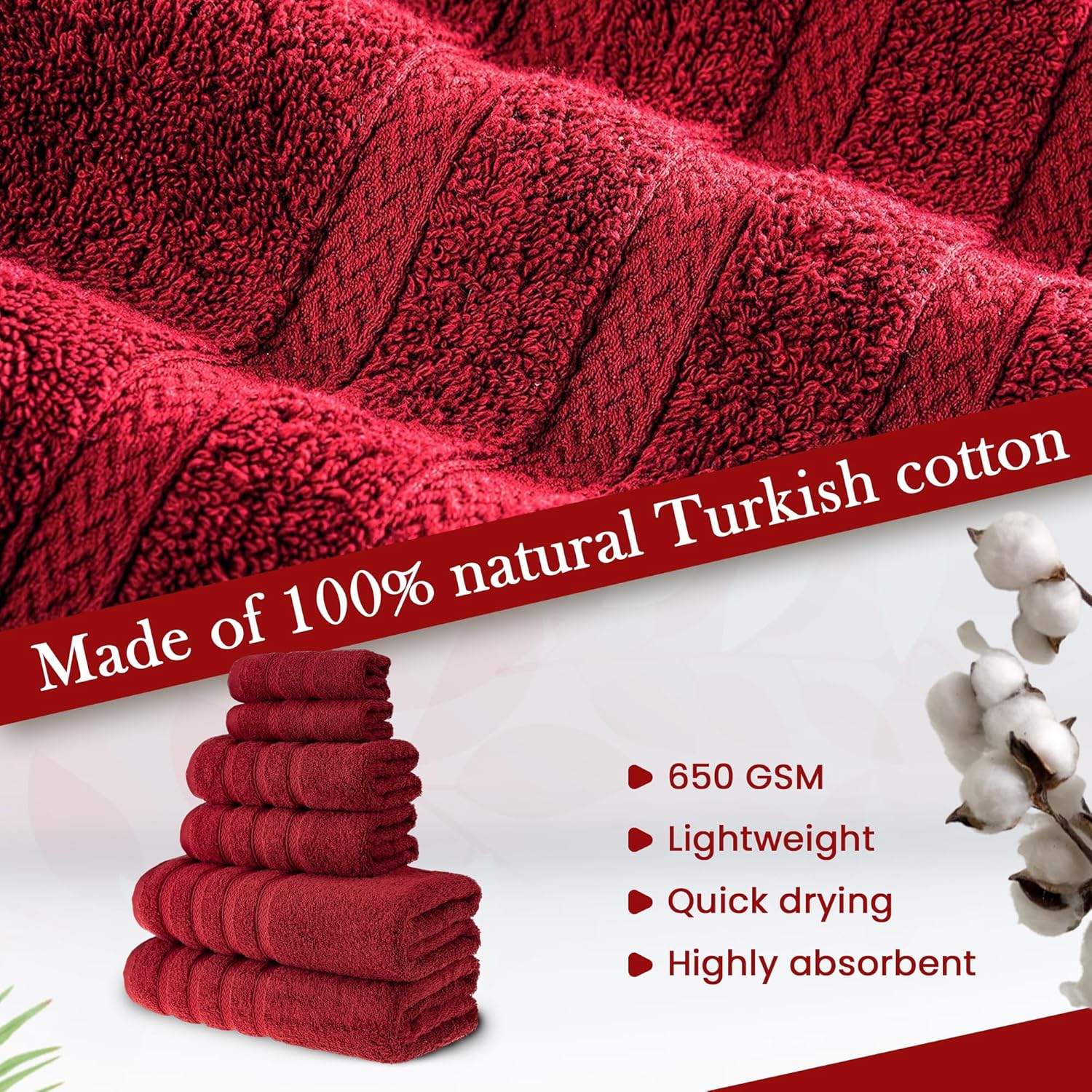 Luxury Turkish Towels Set 650 GSM 100 Cotton Ergonomic Design Machine Washable