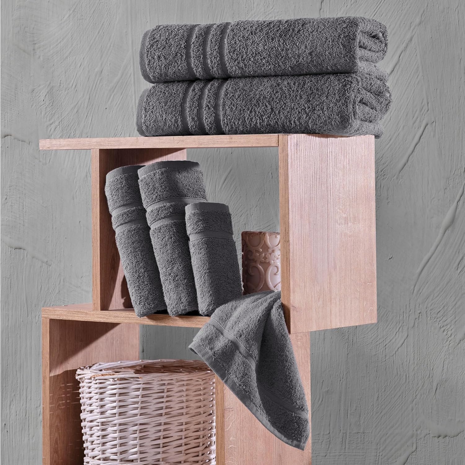Hawmam Linen 6-Piece Grey Bath Towels