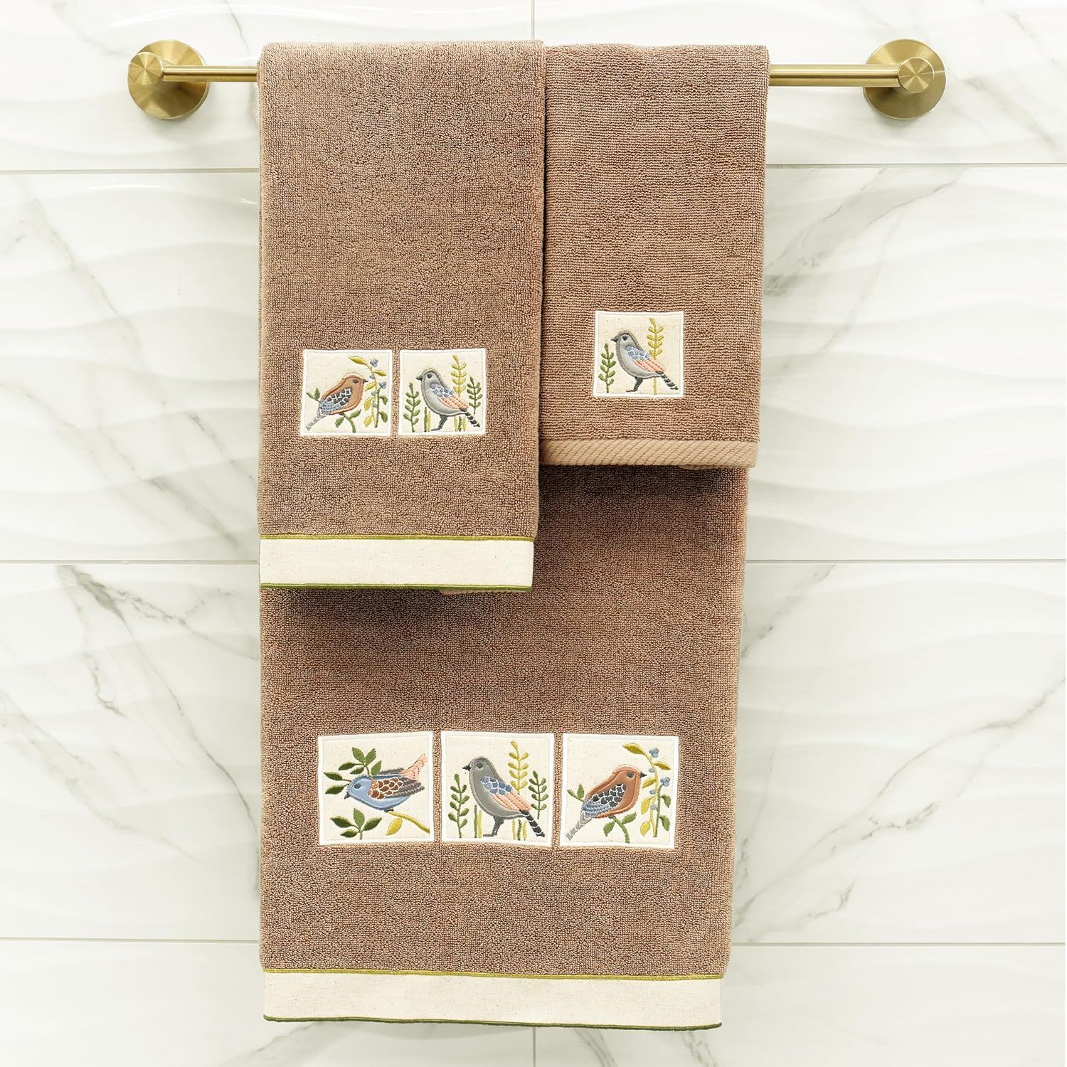 KESSLER-Turkish Cotton 2-Piece Fingertip Towel Set with Bird Motif