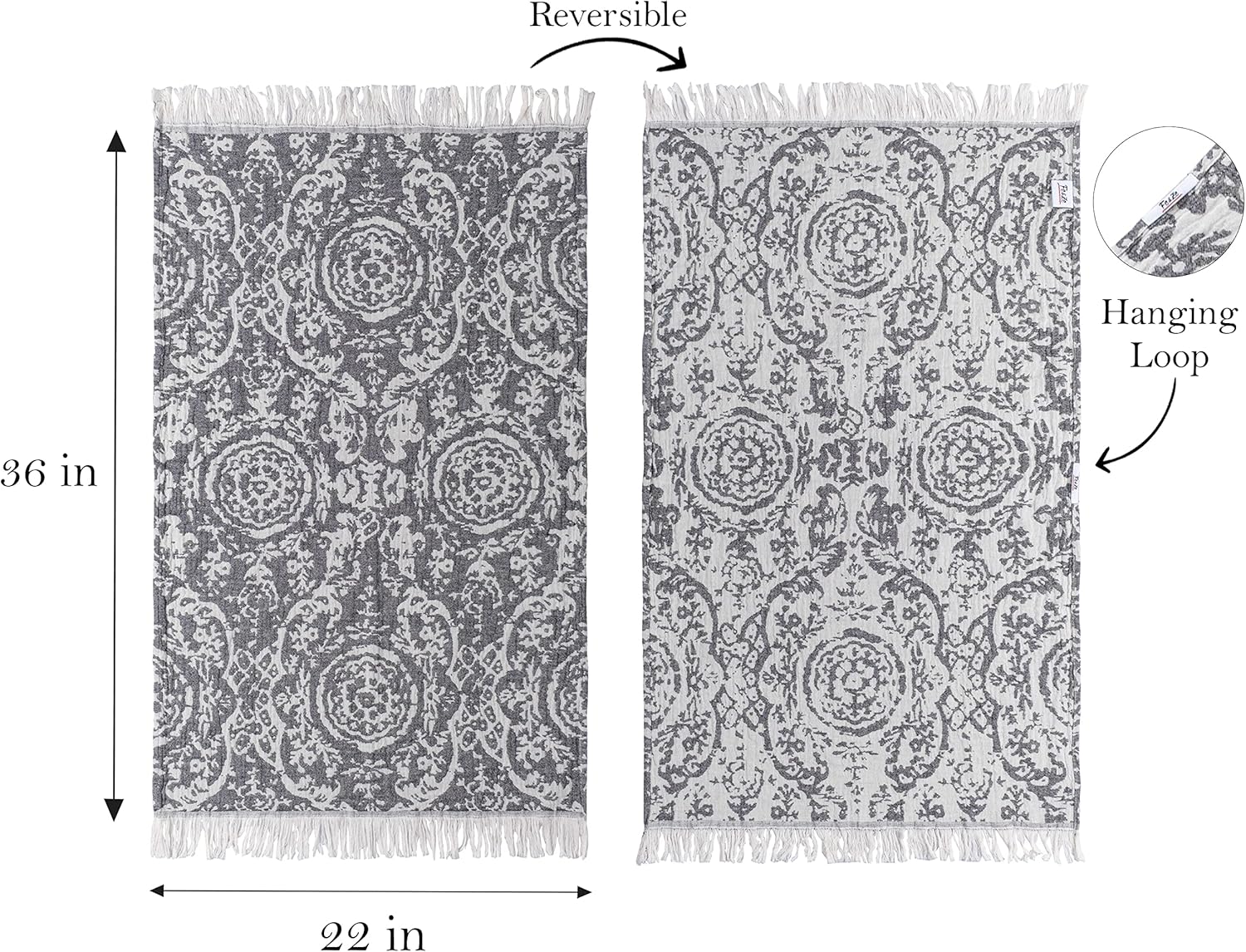 FeZe Turkish Hand Towels Set of 2 Anthracite Gray