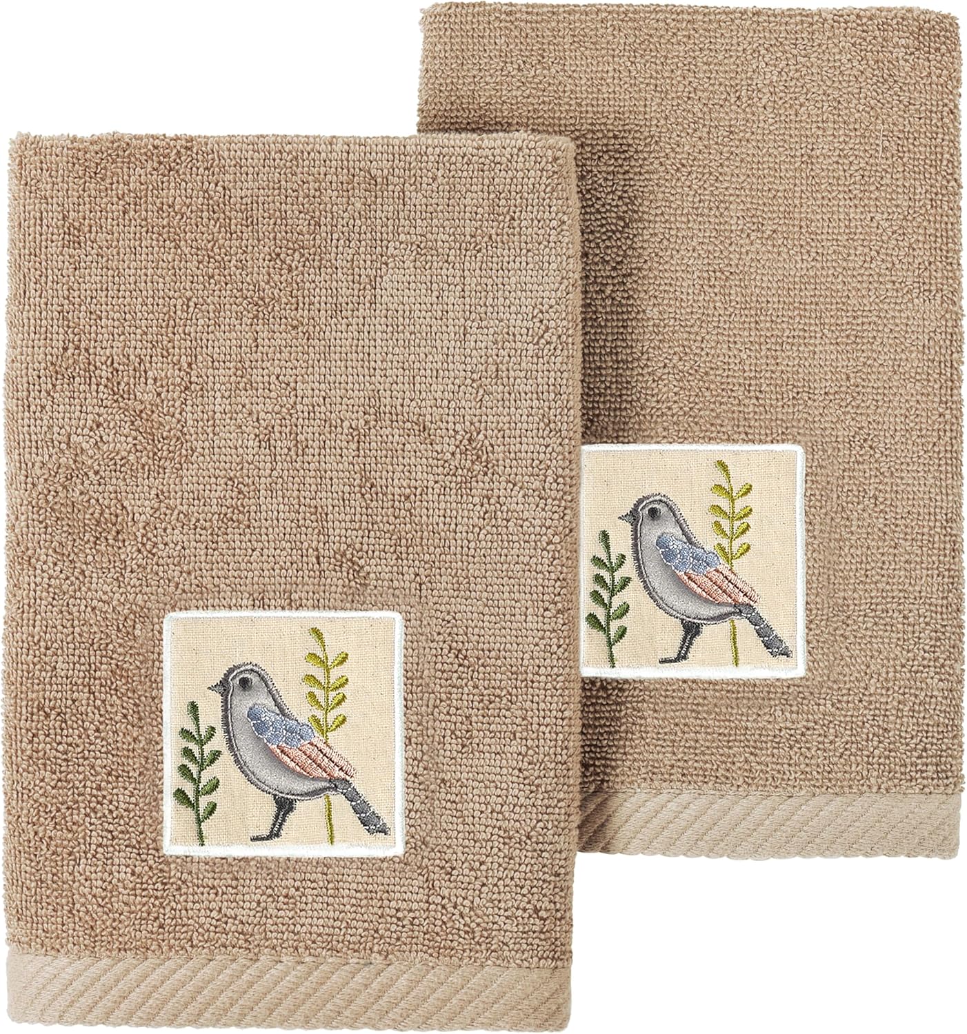 KESSLER-Turkish Cotton 2-Piece Fingertip Towel Set with Bird Motif