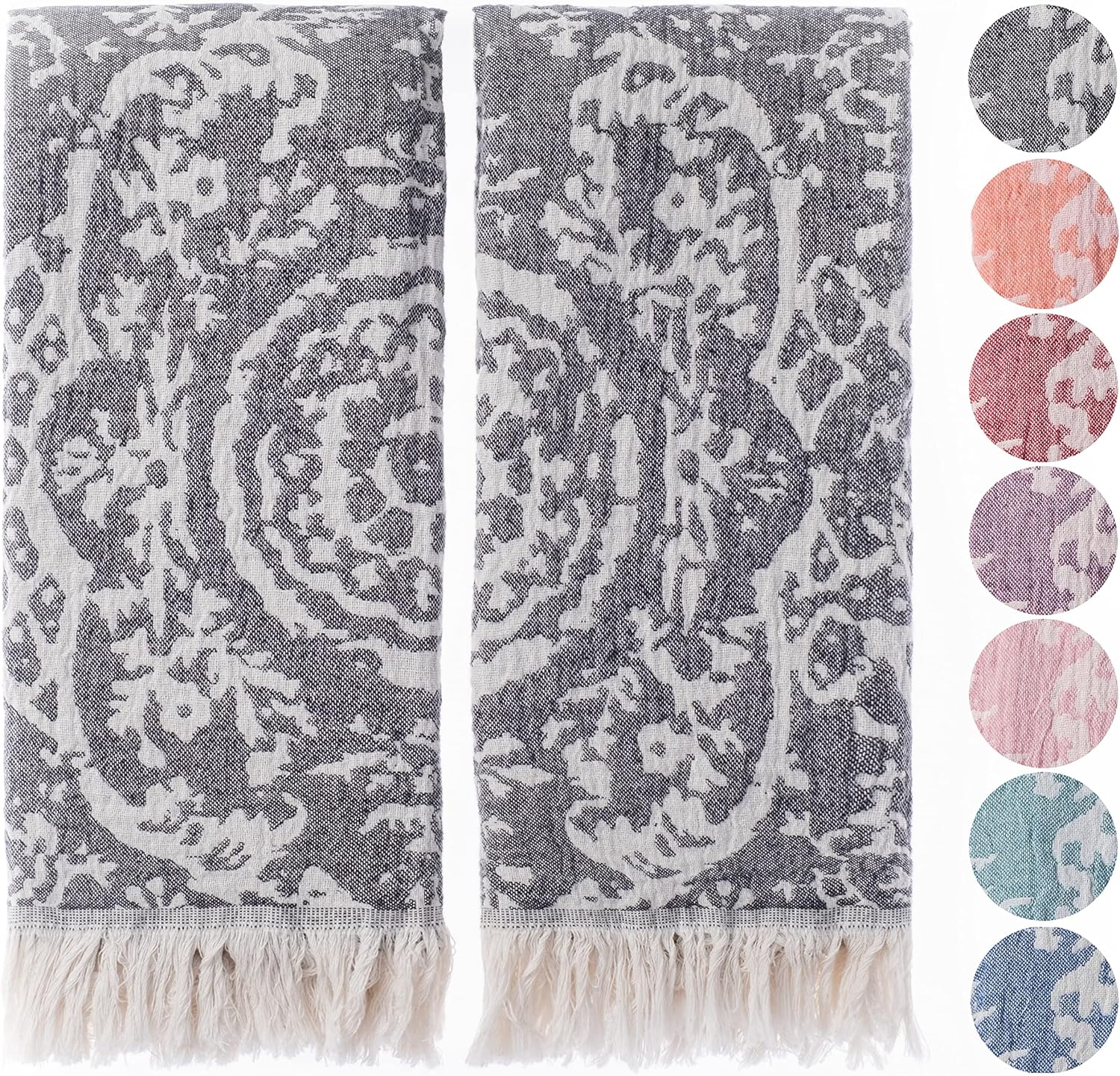 FeZe Turkish Hand Towels Set of 2 Anthracite Gray